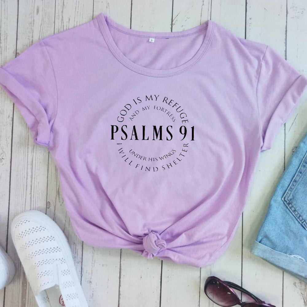 Psalms 91 Christian T-Shirt | God is My Refuge Bible Verse Graphic Tee