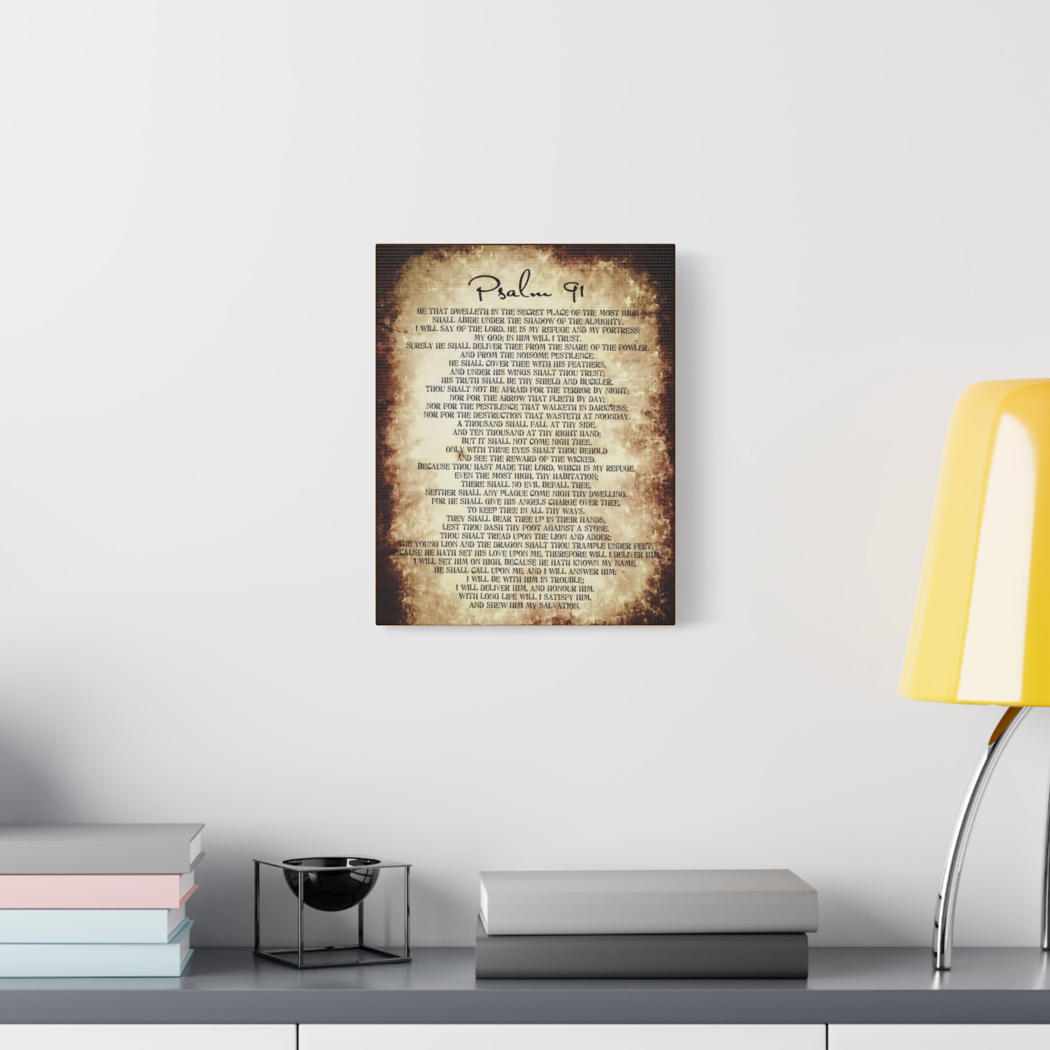 Psalm 91 Wall Art – He Who Dwells Scripture Bible Verse Print (Vintage Christian Decor)