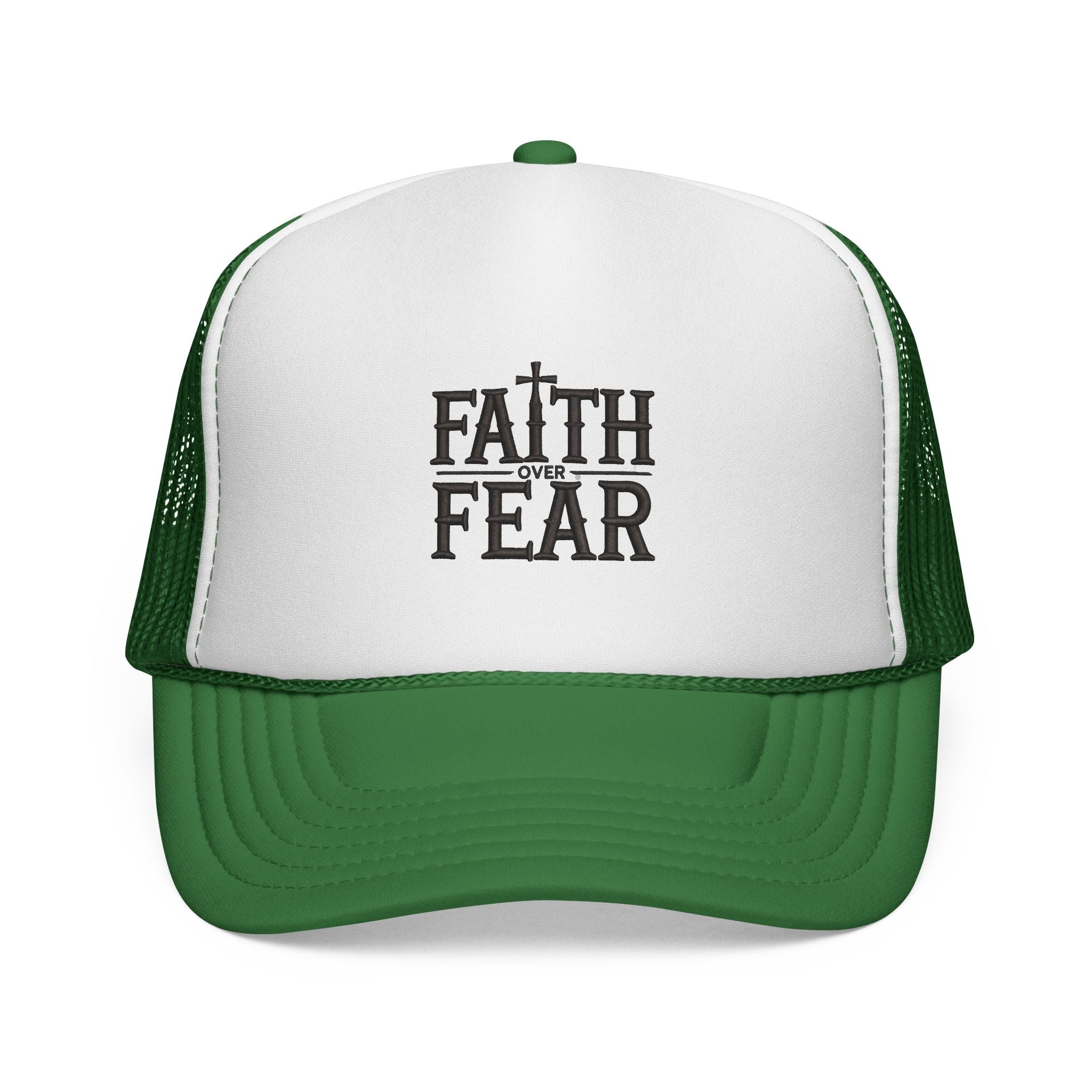 Faith Over Fear Trucker Cap — Christian Mesh Back Hat — Inspirational Religious Gift