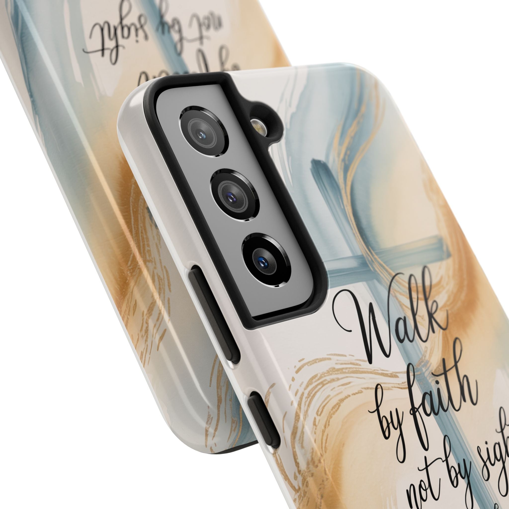 Walk by Faith Not by Sight Phone Case | 2 Corinthians 5:7 Christian Samsung Case | Watercolor Cross Design