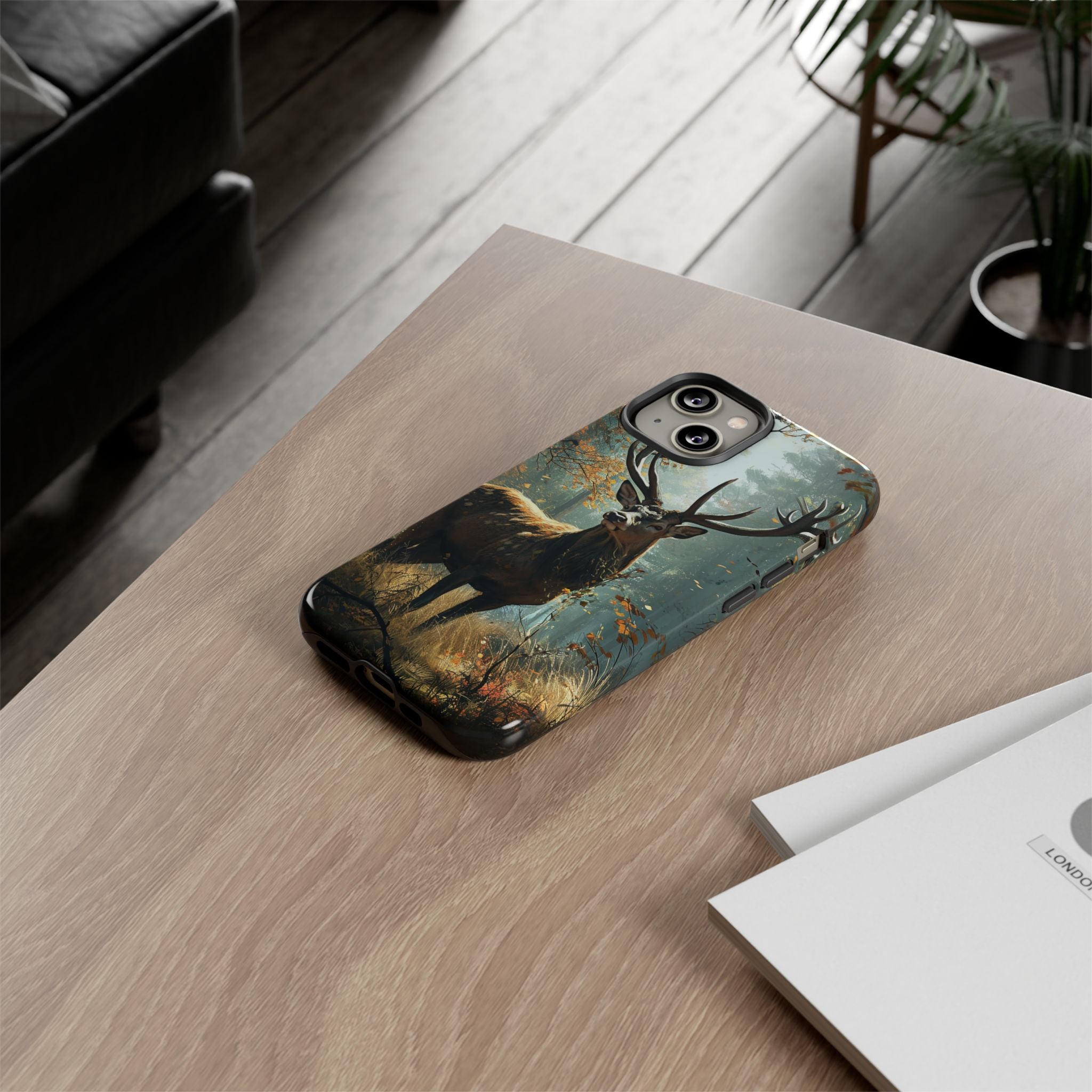 Stag Forest iPhone Case, Nature Lover Phone Cover, Wildlife Art Design, Rustic Gift for Him, Outdoor Enthusiast Accessory