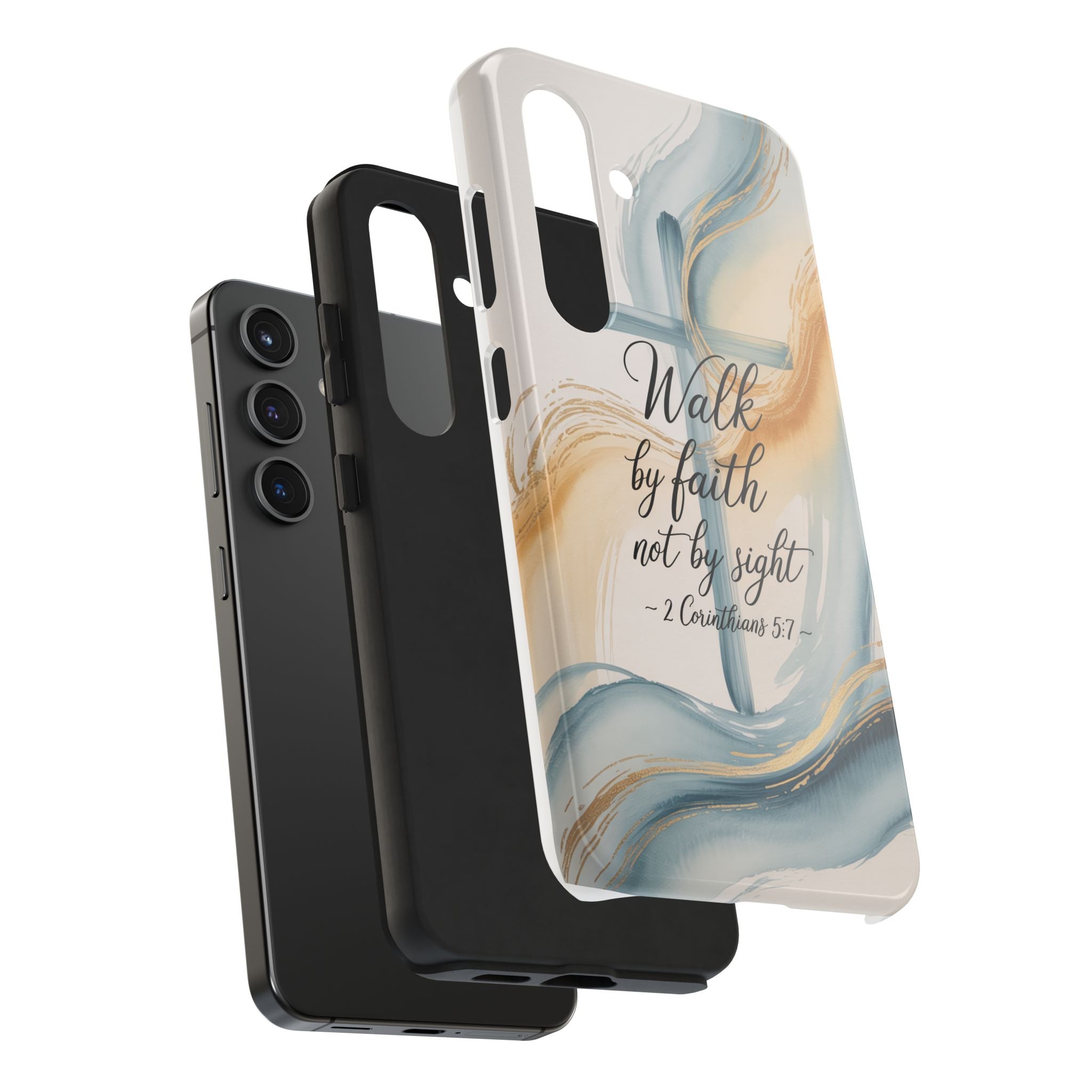Walk by Faith Not by Sight Phone Case | 2 Corinthians 5:7 Christian Samsung Case | Watercolor Cross Design