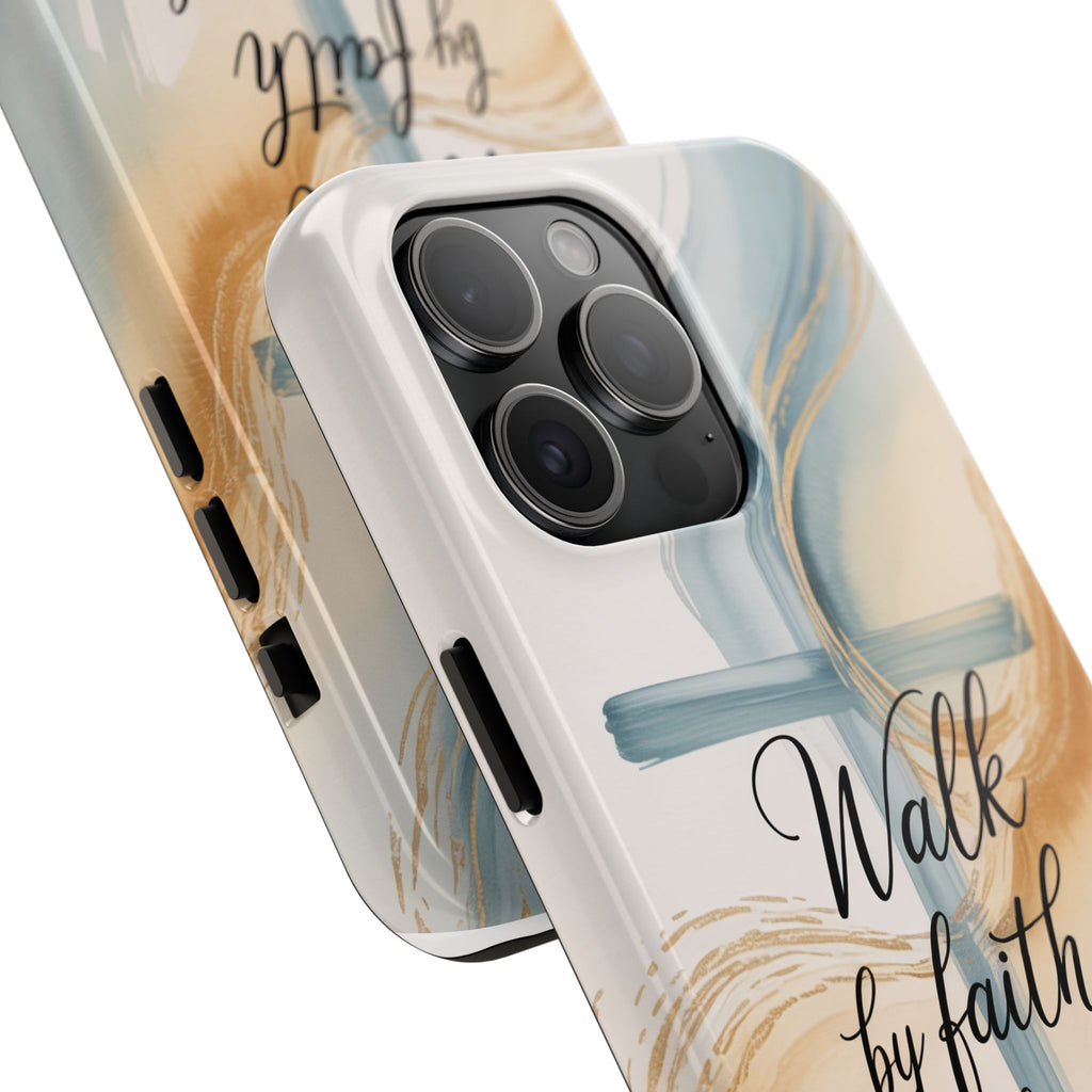 Walk by Faith Not by Sight Phone Case | 2 Corinthians 5:7 Christian iPhone Case | Watercolor Cross Design