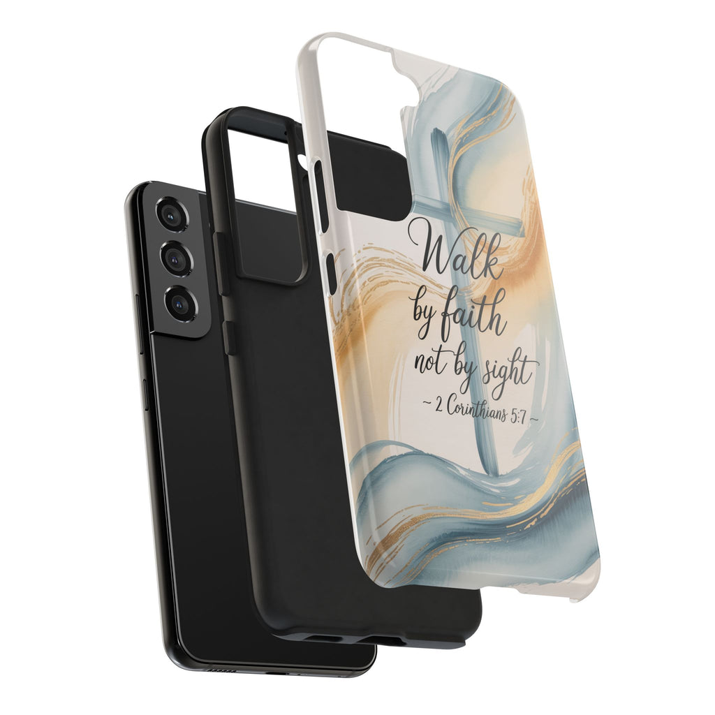 Walk by Faith Not by Sight Phone Case | 2 Corinthians 5:7 Christian Samsung Case | Watercolor Cross Design