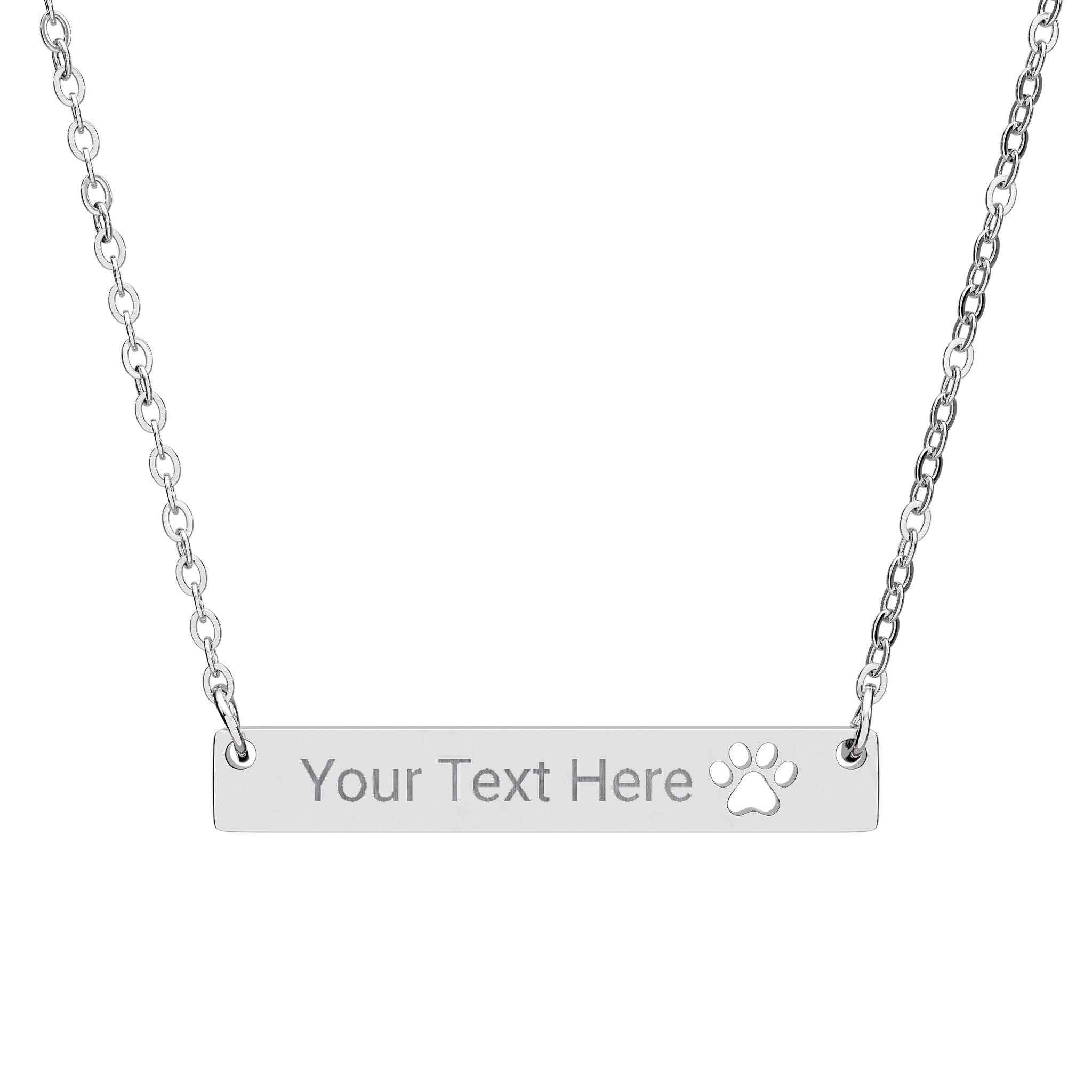 Personalized Paw Bar Necklace — Engraved Pet Name Pendant (Cutout Paw)