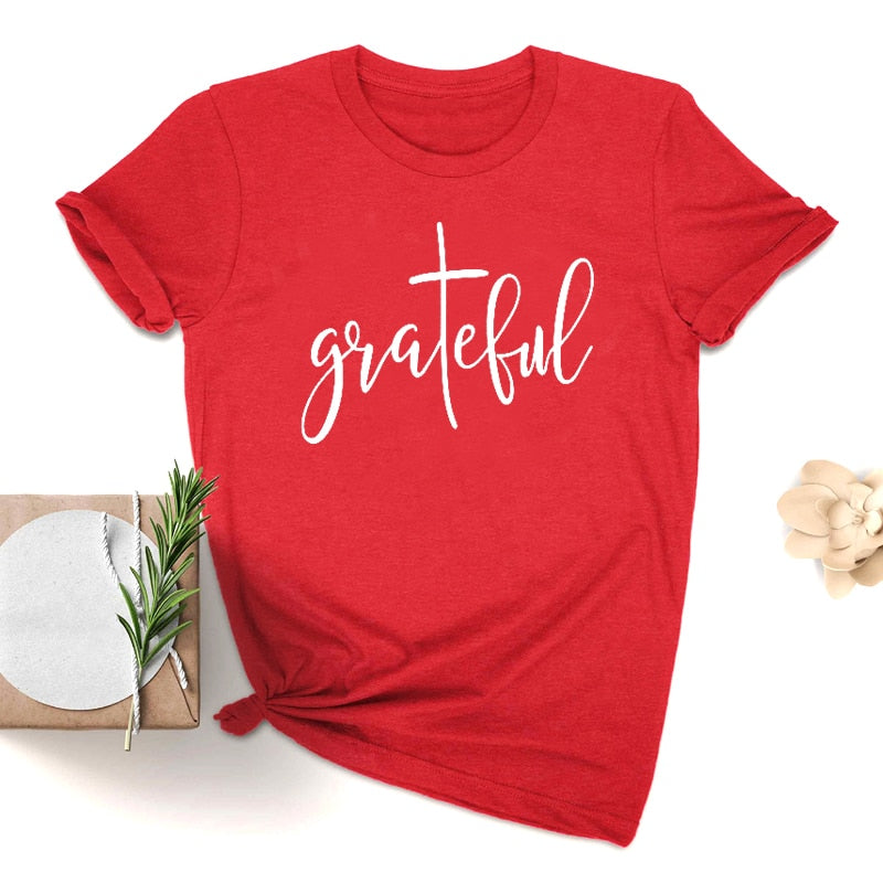 Grateful Christian Cross T-Shirt | Women’s Inspirational Faith Graphic Tee
