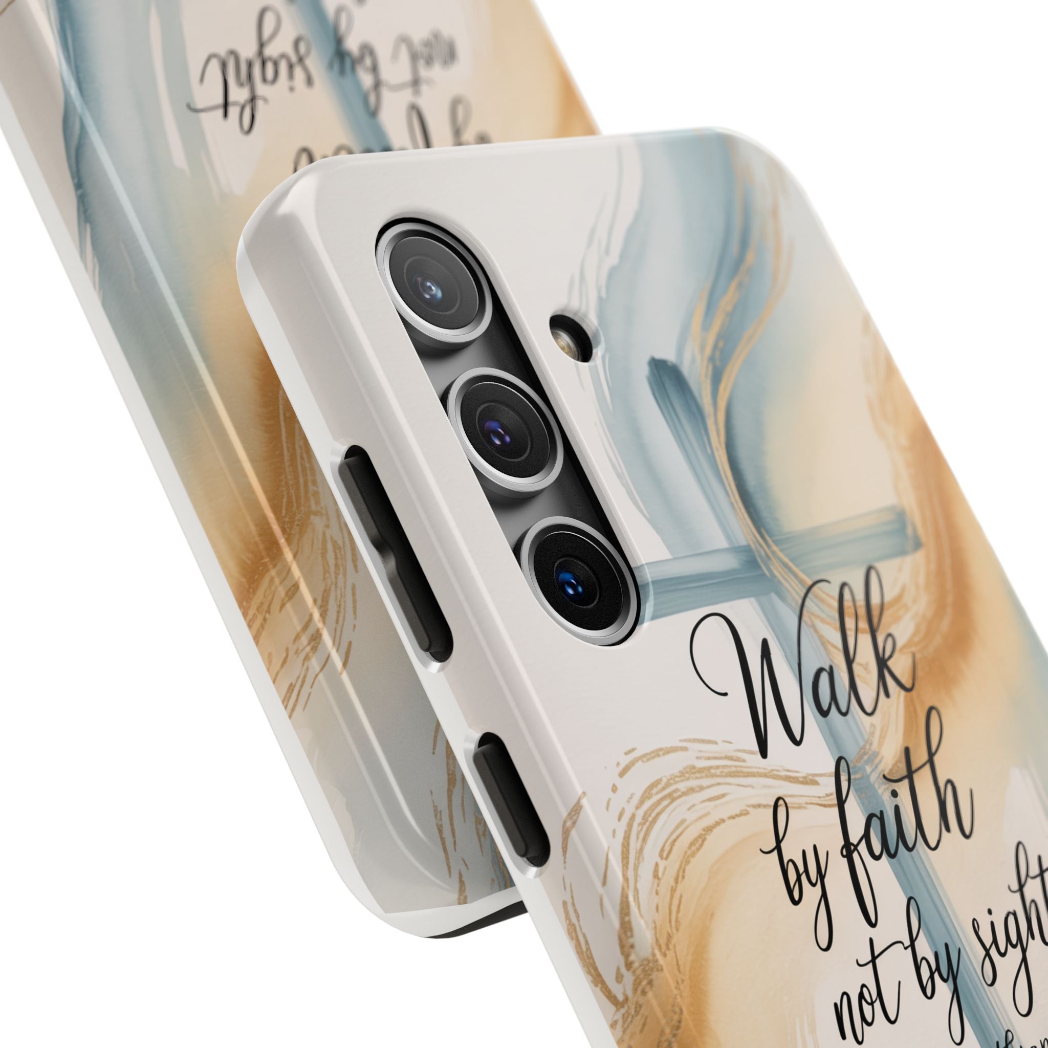 Walk by Faith Not by Sight Phone Case | 2 Corinthians 5:7 Christian Samsung Case | Watercolor Cross Design