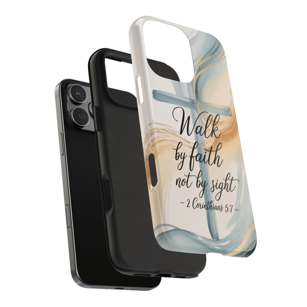 Walk by Faith Not by Sight Phone Case | 2 Corinthians 5:7 Christian iPhone Case | Watercolor Cross Design