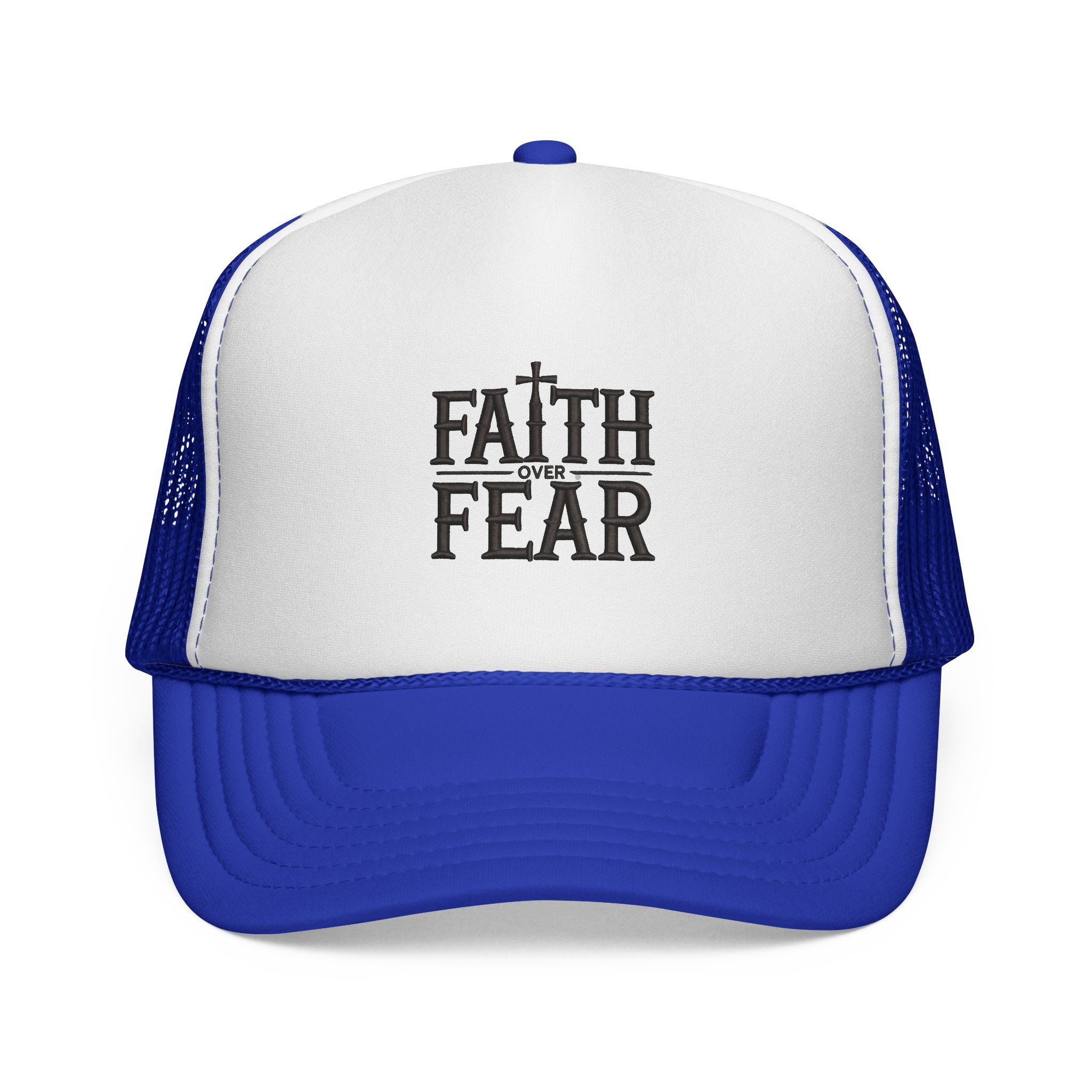Faith Over Fear Trucker Cap — Christian Mesh Back Hat — Inspirational Religious Gift