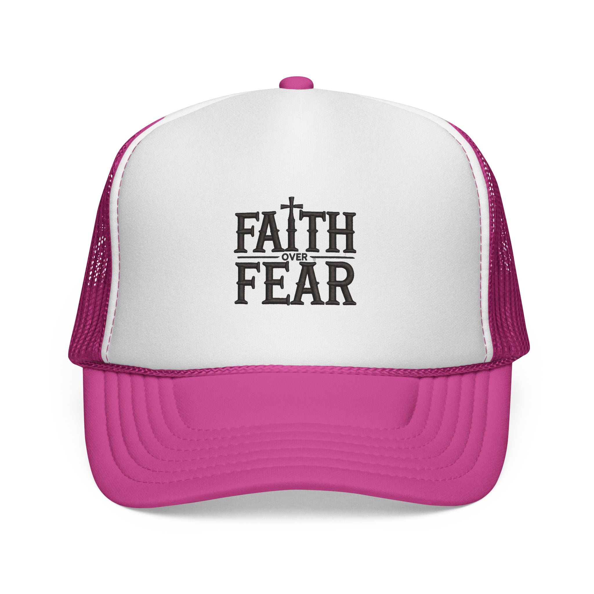 Faith Over Fear Trucker Cap — Christian Mesh Back Hat — Inspirational Religious Gift