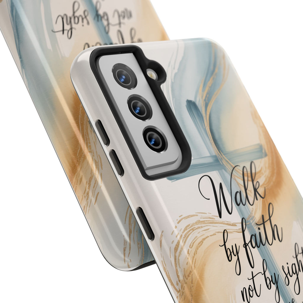 Walk by Faith Not by Sight Phone Case | 2 Corinthians 5:7 Christian Samsung Case | Watercolor Cross Design