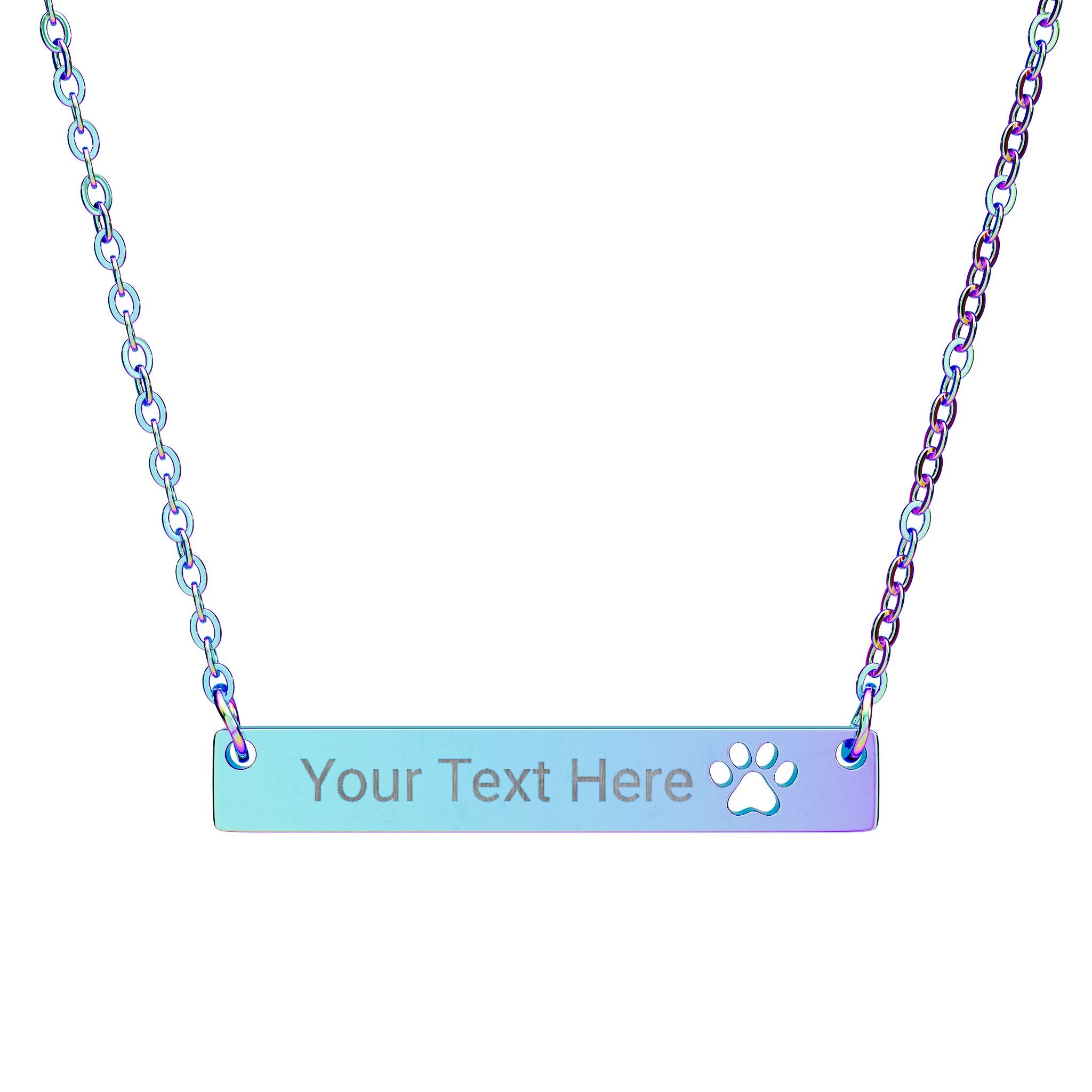 Personalized Paw Bar Necklace — Engraved Pet Name Pendant (Cutout Paw)