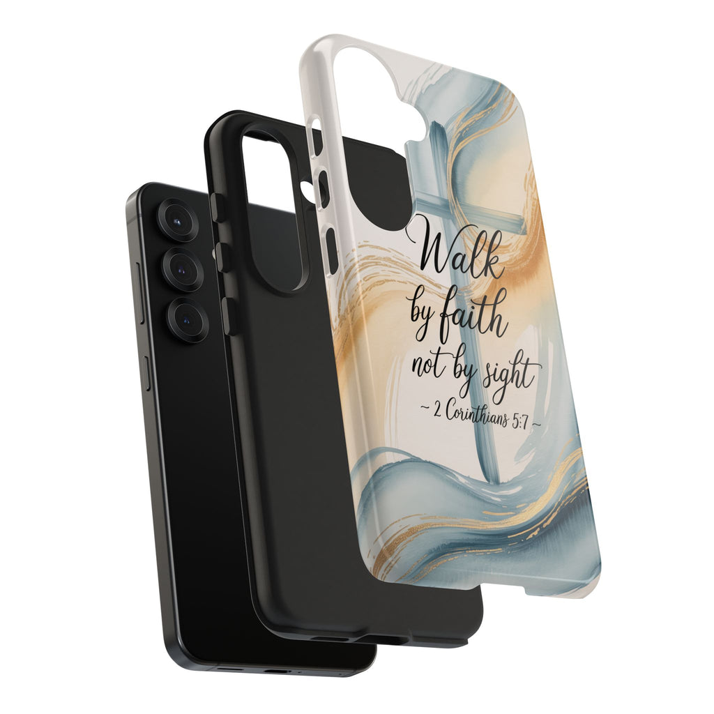 Walk by Faith Not by Sight Phone Case | 2 Corinthians 5:7 Christian Samsung Case | Watercolor Cross Design