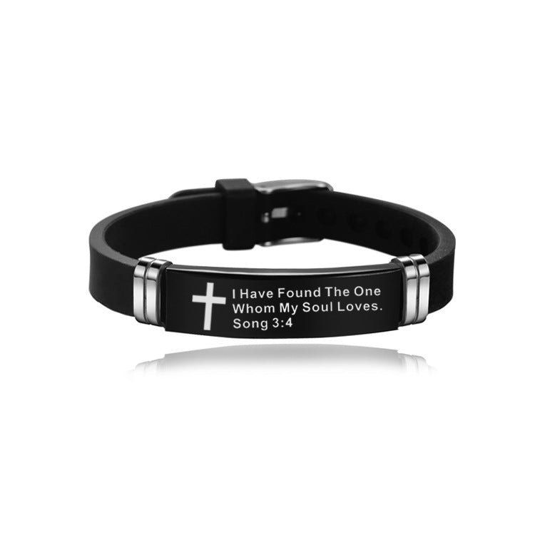 Christian Bible Verse Cross Bracelet - Stainless Steel & Silicone Religious Scripture Jewelry for Men & Women
