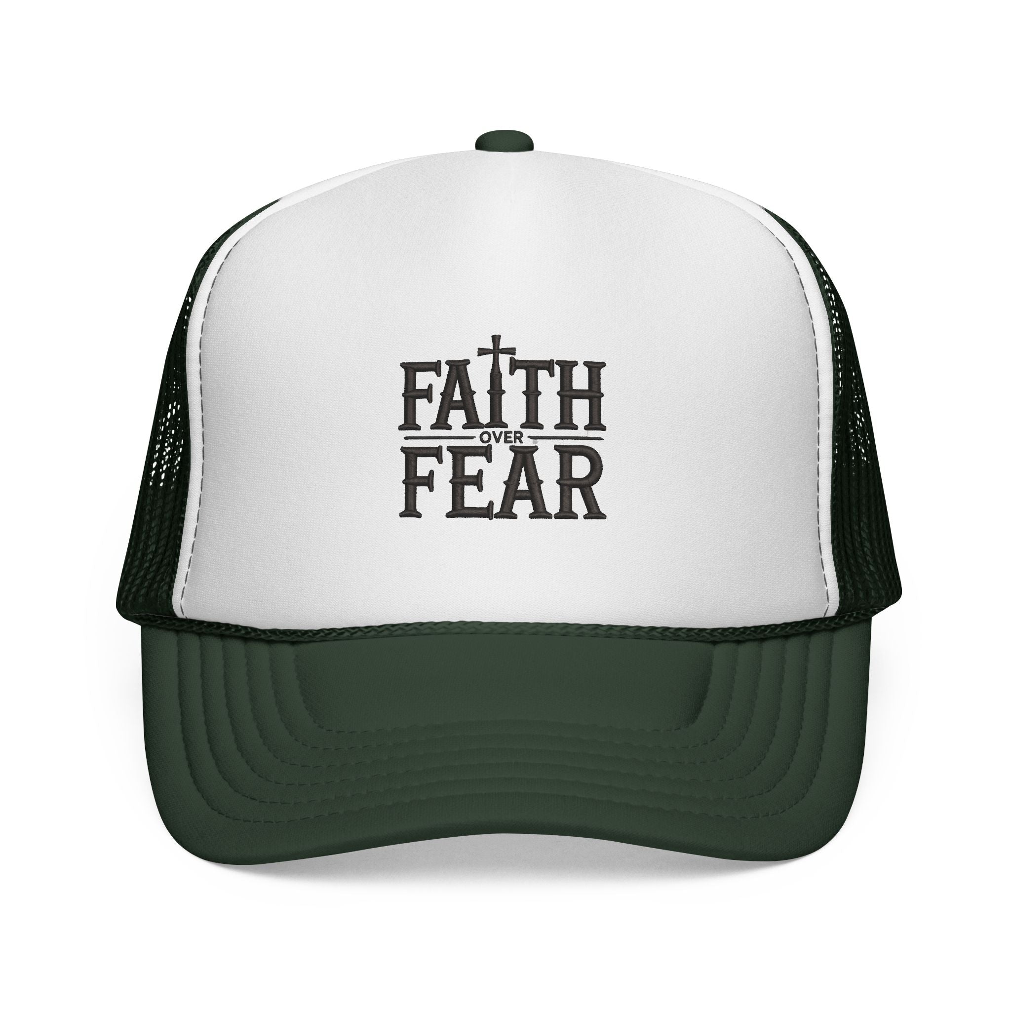 Faith Over Fear Trucker Cap — Christian Mesh Back Hat — Inspirational Religious Gift