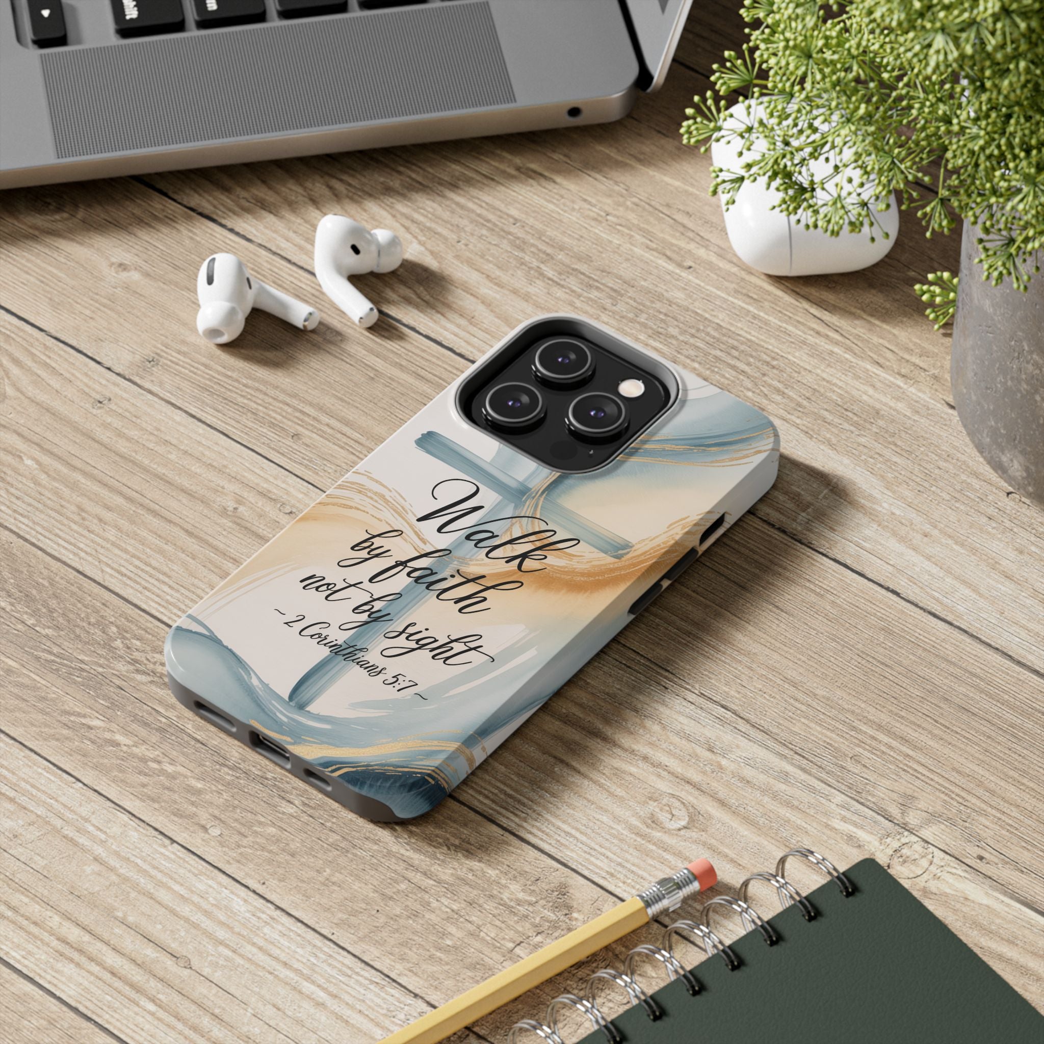 Walk by Faith Not by Sight Phone Case | 2 Corinthians 5:7 Christian iPhone Case | Watercolor Cross Design