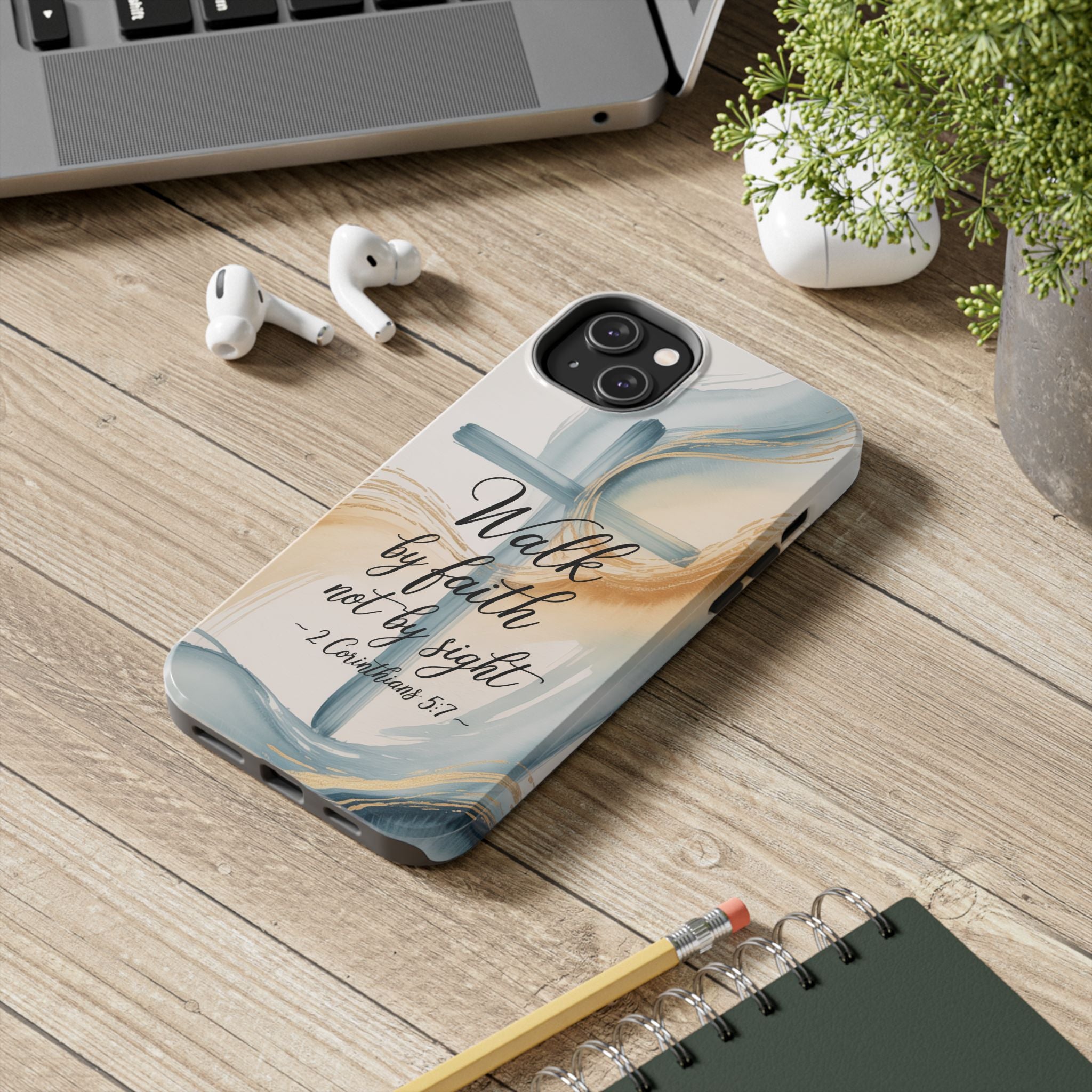 Walk by Faith Not by Sight Phone Case | 2 Corinthians 5:7 Christian iPhone Case | Watercolor Cross Design