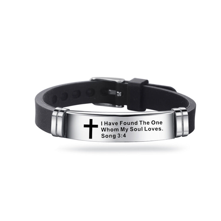 Christian Bible Verse Cross Bracelet - Stainless Steel & Silicone Religious Scripture Jewelry for Men & Women