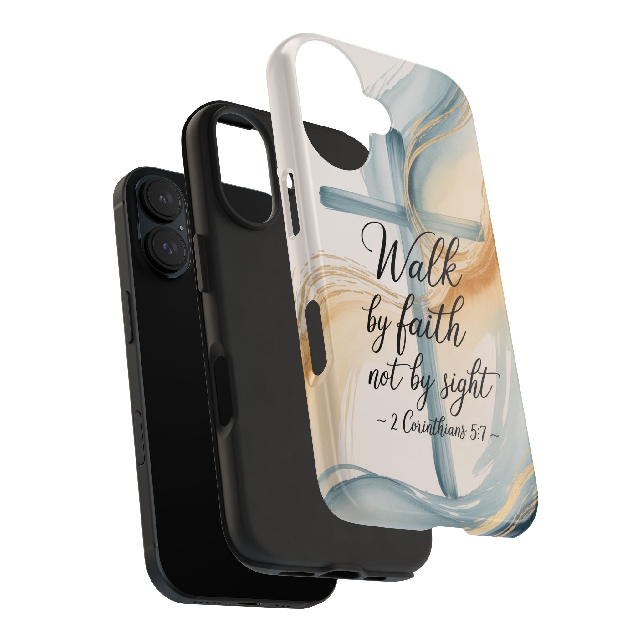Walk by Faith Not by Sight Phone Case | 2 Corinthians 5:7 Christian iPhone Case | Watercolor Cross Design