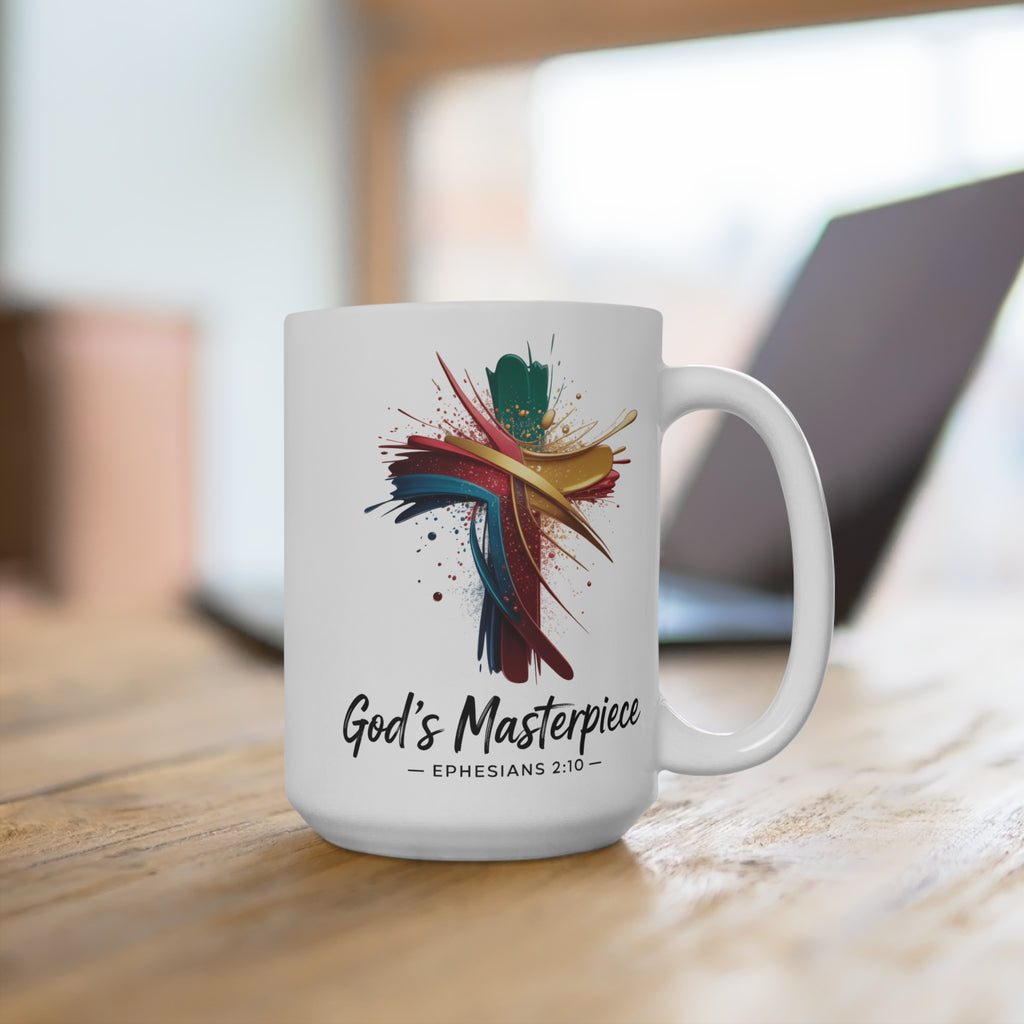 Colorful Inspirational Mug, God's Masterpiece Coffee Cup for Christians, Religious Gift for Faith Lovers, Bible Verse Mug