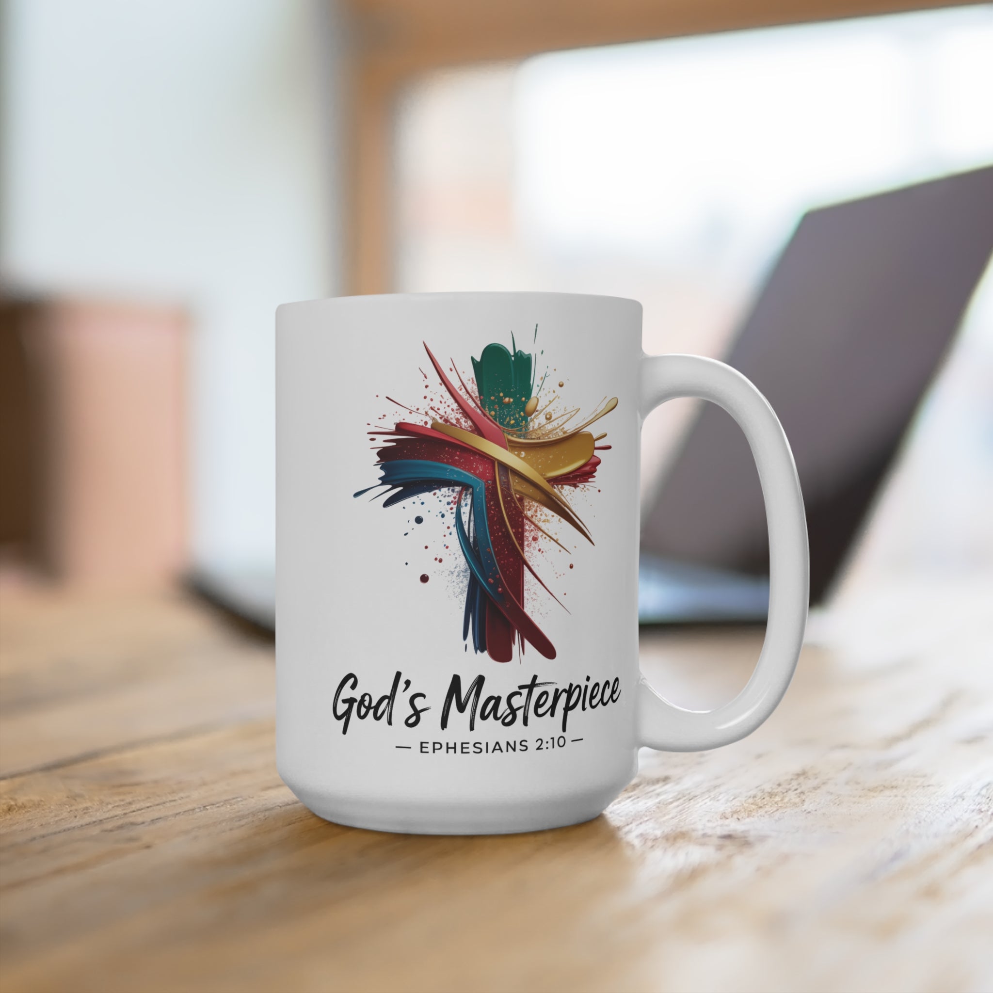 Colorful Inspirational Mug, God's Masterpiece Coffee Cup for Christians, Religious Gift for Faith Lovers, Bible Verse Mug