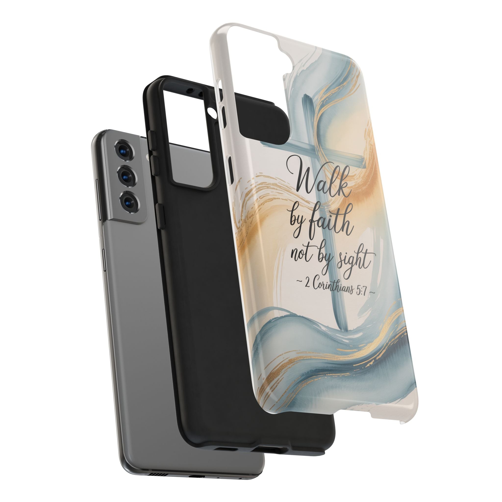 Walk by Faith Not by Sight Phone Case | 2 Corinthians 5:7 Christian Samsung Case | Watercolor Cross Design
