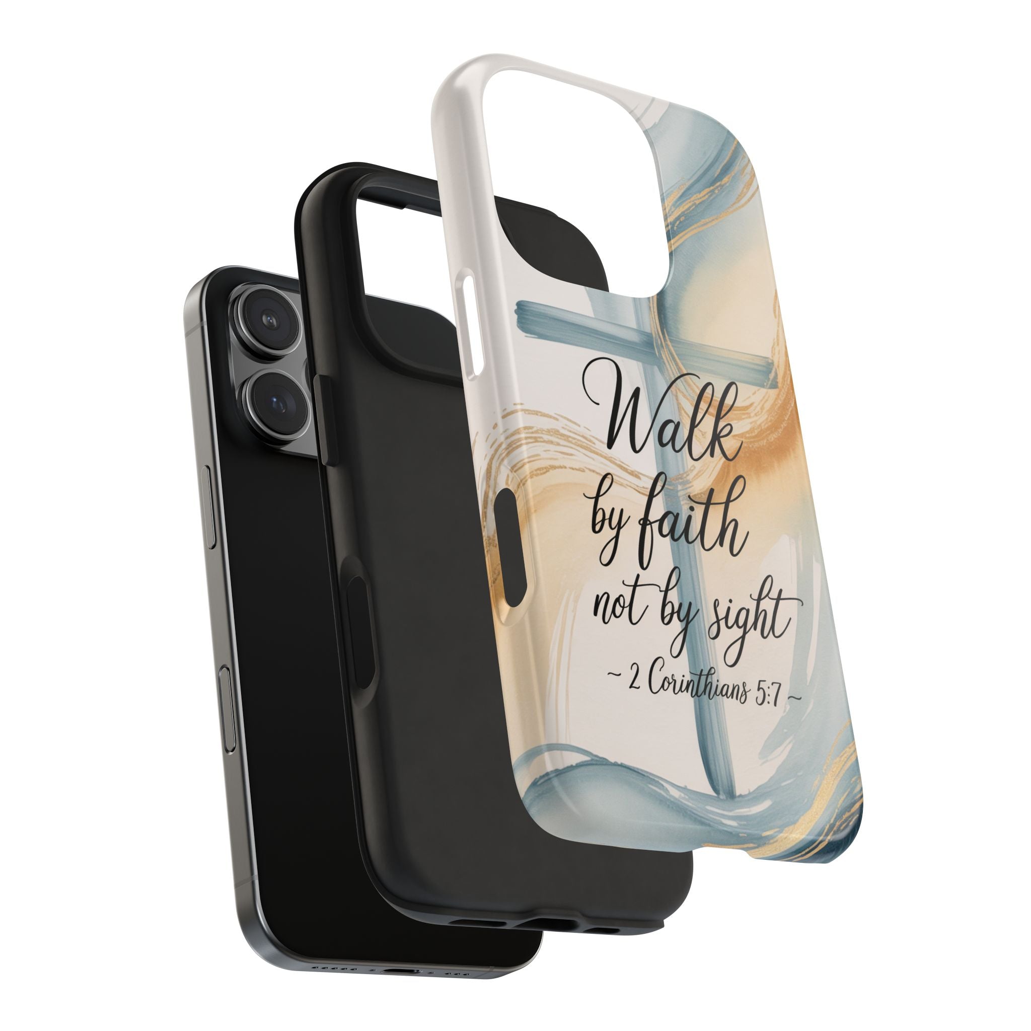 Walk by Faith Not by Sight Phone Case | 2 Corinthians 5:7 Christian iPhone Case | Watercolor Cross Design