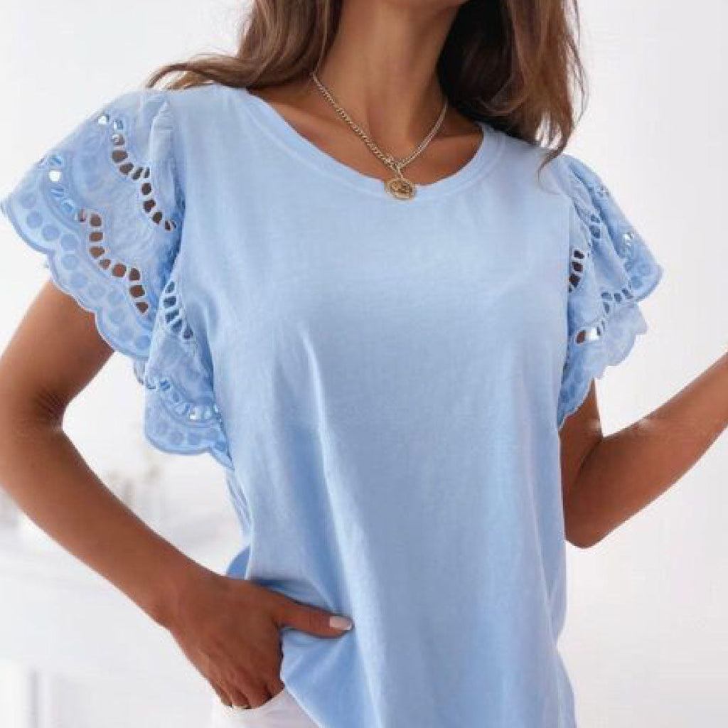 Laced Sleeve Cotton Blend Top