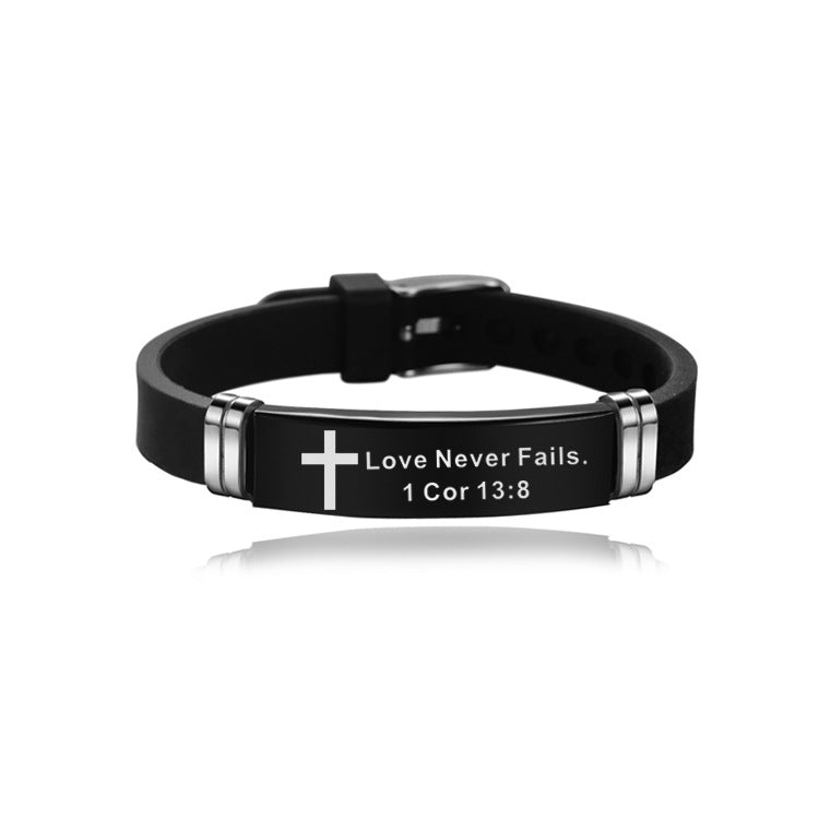 Christian Bible Verse Cross Bracelet - Stainless Steel & Silicone Religious Scripture Jewelry for Men & Women