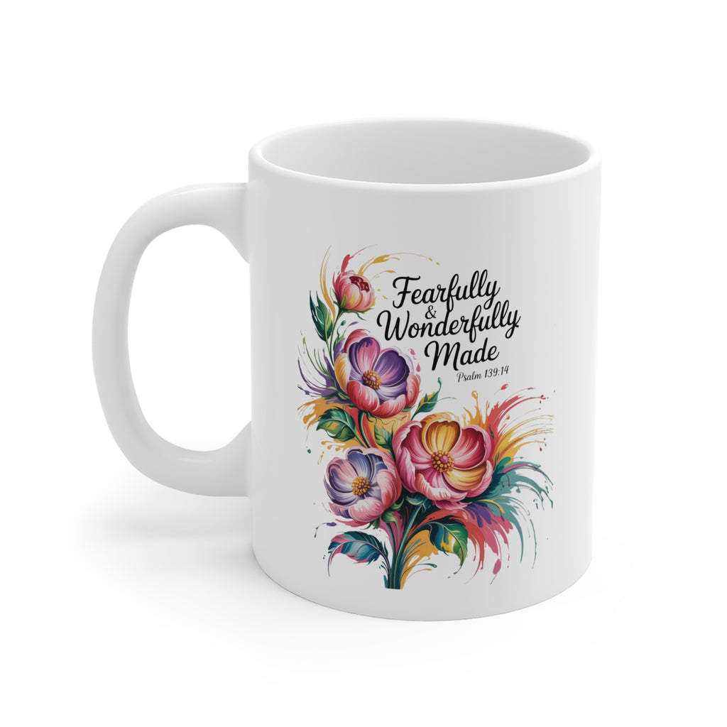 Fearfully & Wonderfully Made Floral Mug — Psalm 139 Inspirational 11oz Coffee Cup