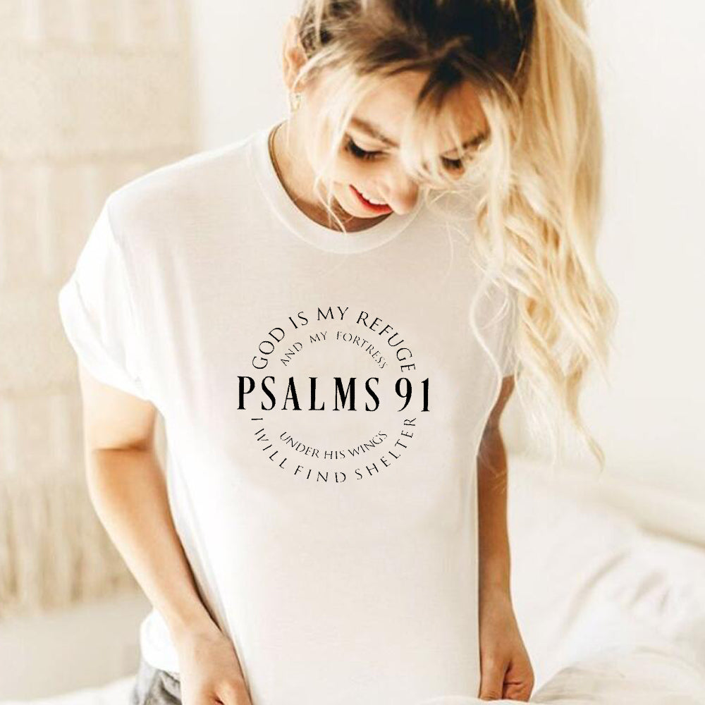Psalms 91 Christian T-Shirt | God is My Refuge Bible Verse Graphic Tee