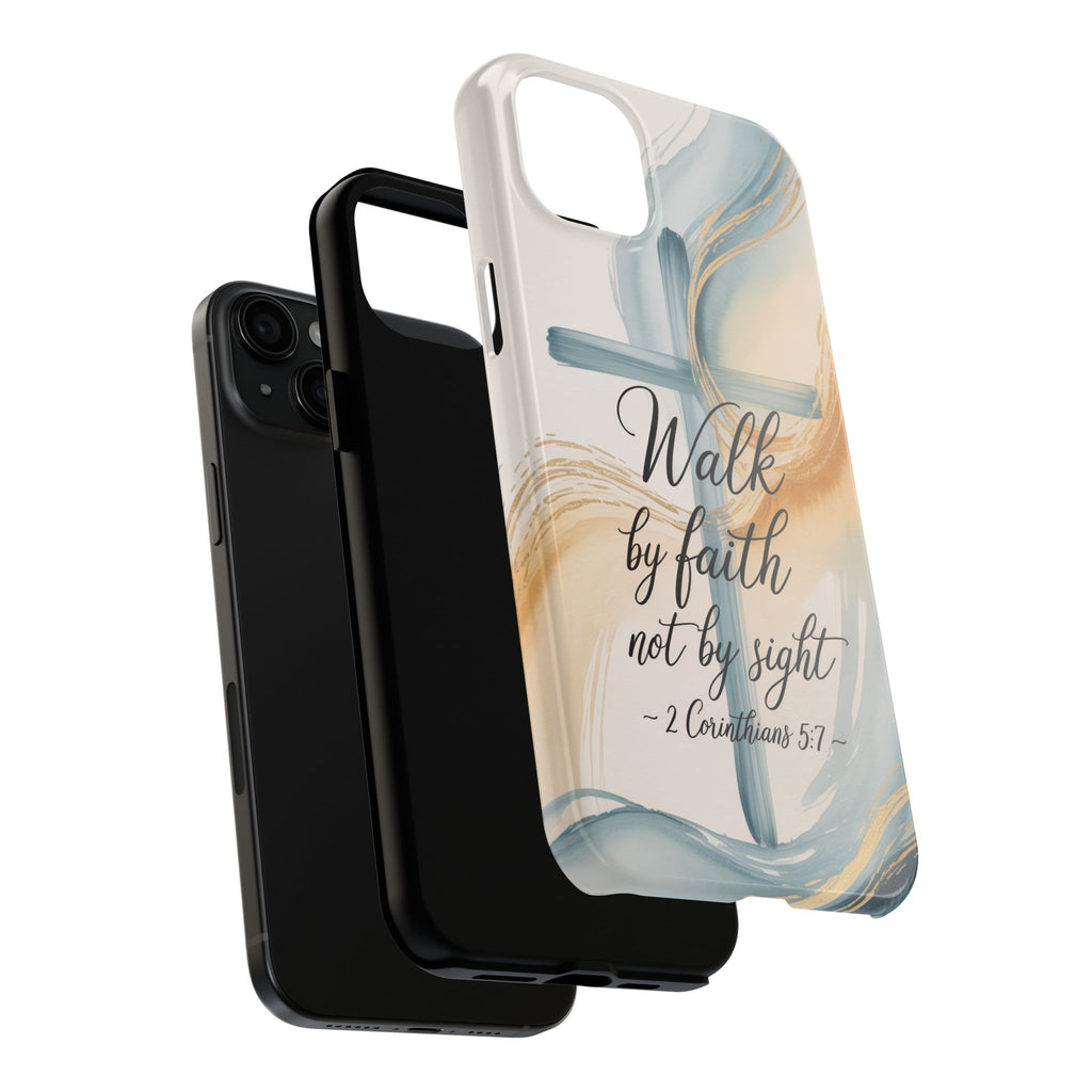 Walk by Faith Not by Sight Phone Case | 2 Corinthians 5:7 Christian iPhone Case | Watercolor Cross Design