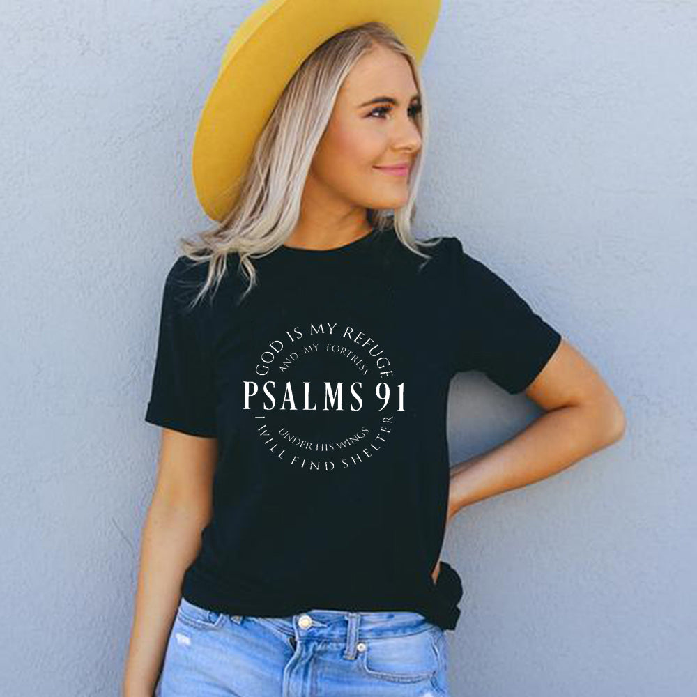 Psalms 91 Christian T-Shirt | God is My Refuge Bible Verse Graphic Tee