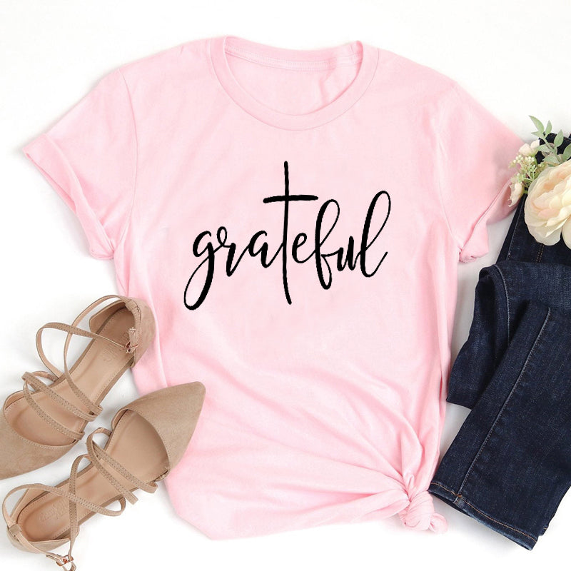 Grateful Christian Cross T-Shirt | Women’s Inspirational Faith Graphic Tee