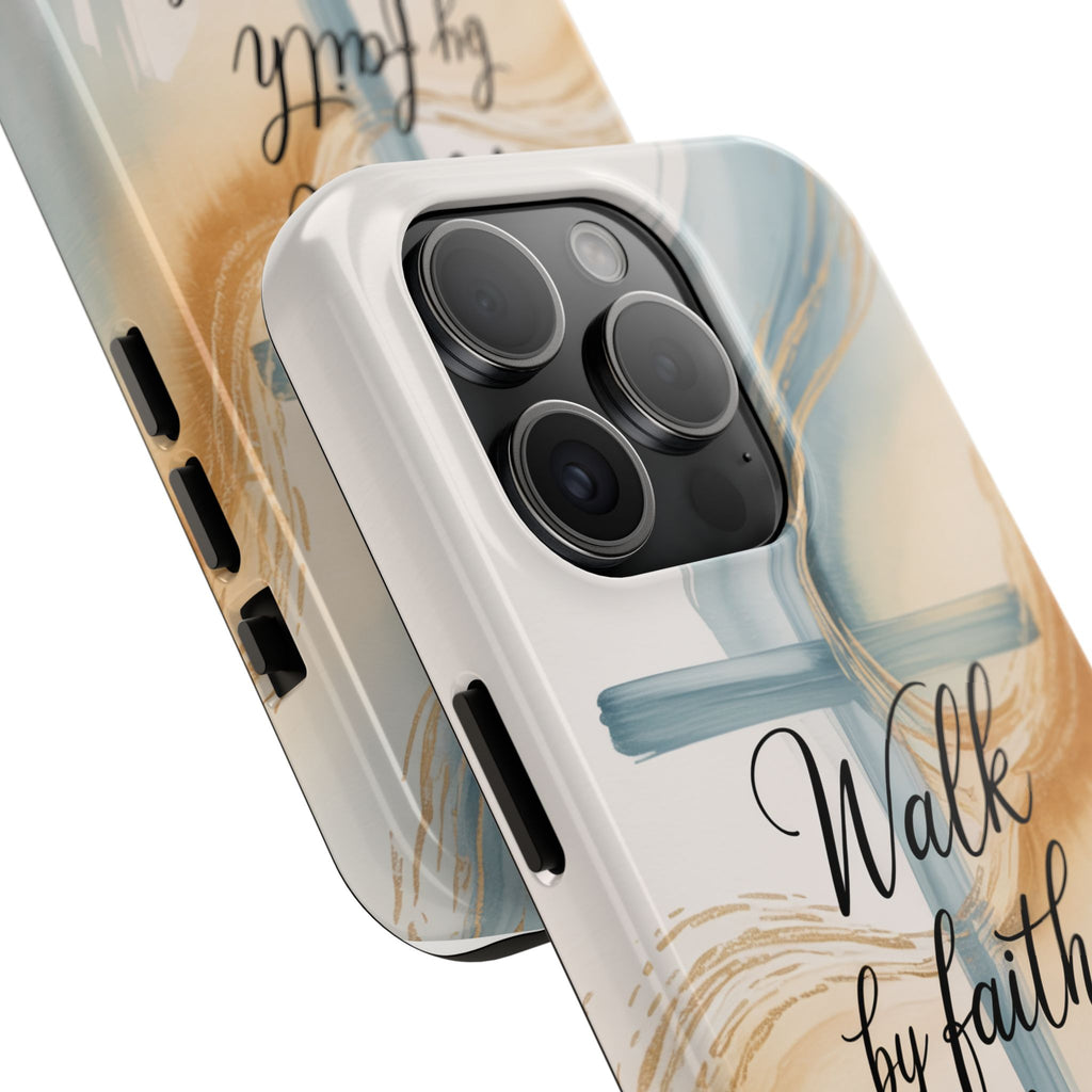 Walk by Faith Not by Sight Phone Case | 2 Corinthians 5:7 Christian iPhone Case | Watercolor Cross Design