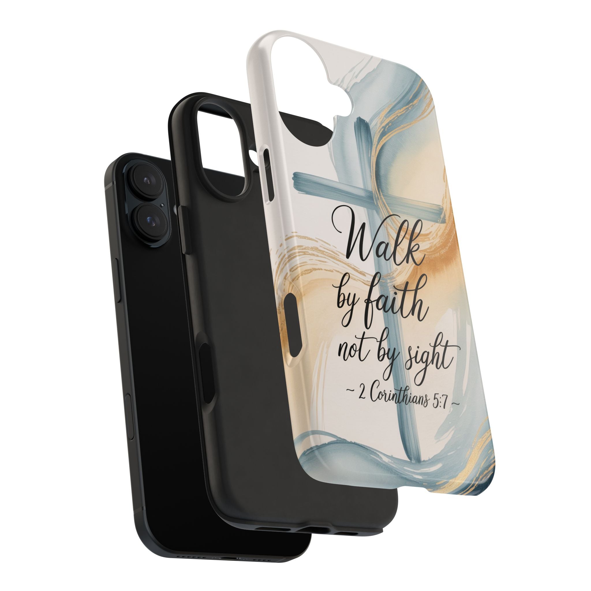 Walk by Faith Not by Sight Phone Case | 2 Corinthians 5:7 Christian iPhone Case | Watercolor Cross Design