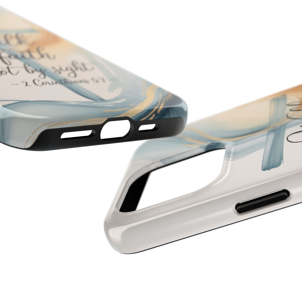 Walk by Faith Not by Sight Phone Case | 2 Corinthians 5:7 Christian iPhone Case | Watercolor Cross Design