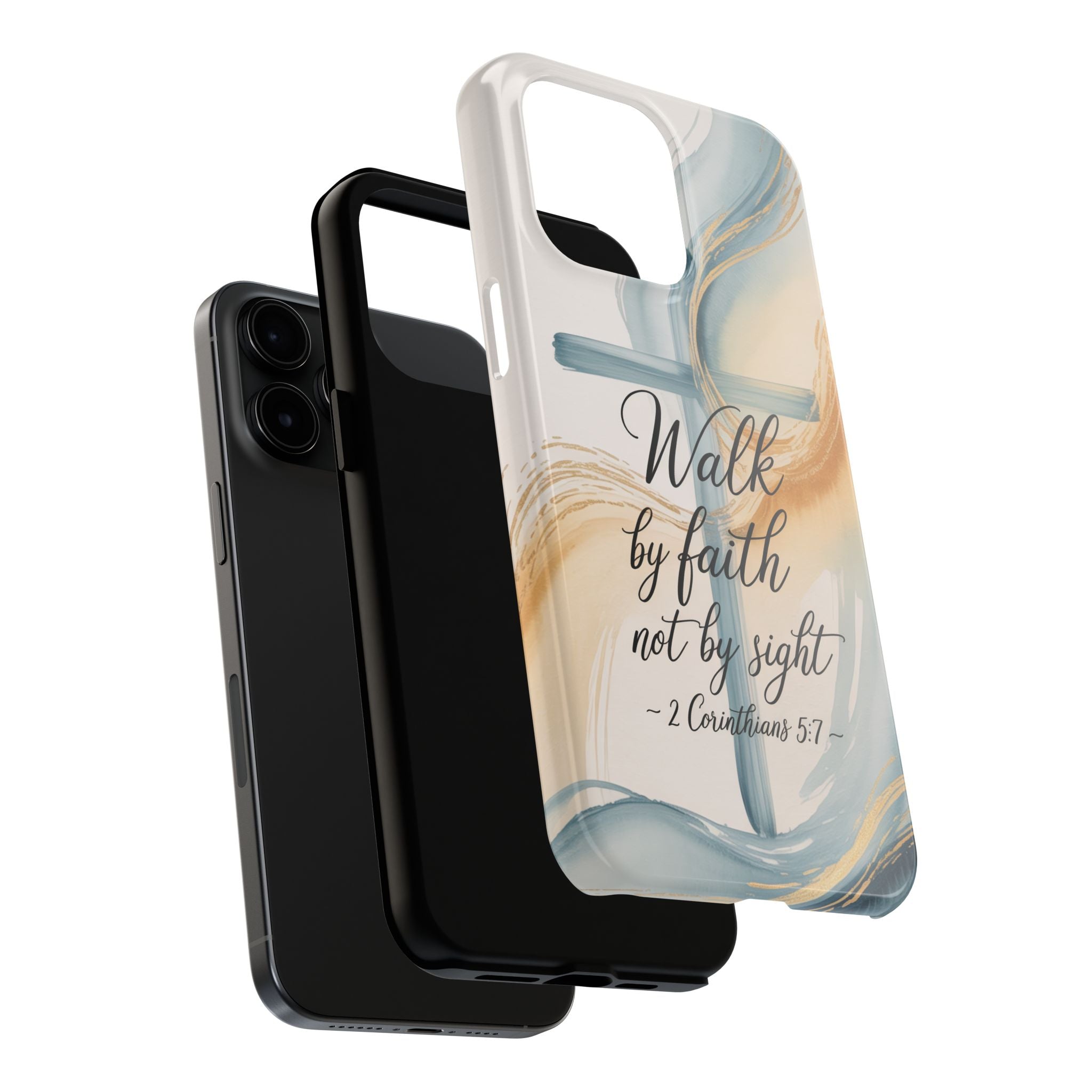 Walk by Faith Not by Sight Phone Case | 2 Corinthians 5:7 Christian iPhone Case | Watercolor Cross Design