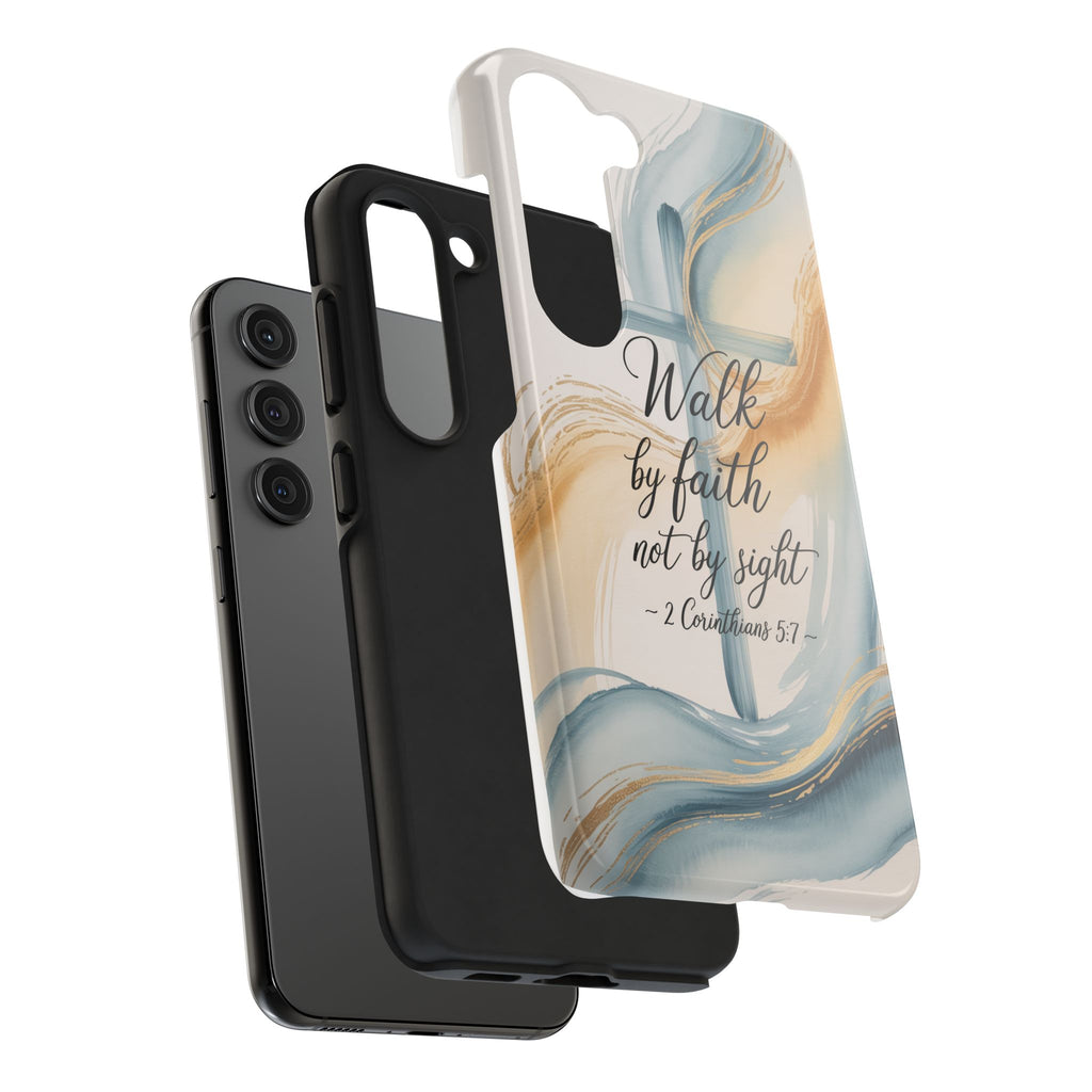 Walk by Faith Not by Sight Phone Case | 2 Corinthians 5:7 Christian Samsung Case | Watercolor Cross Design