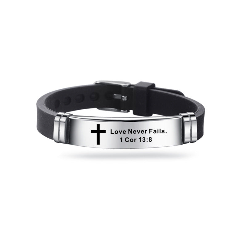 Christian Bible Verse Cross Bracelet - Stainless Steel & Silicone Religious Scripture Jewelry for Men & Women