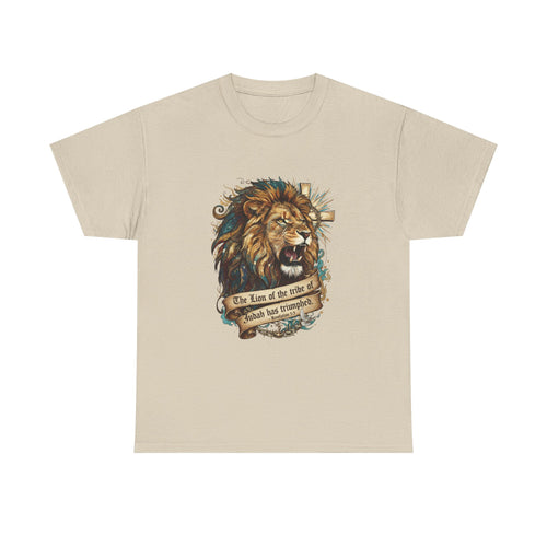 Christian Tee - Lion of Judah Revelation 5:5 Scripture - Triumphant Faith Graphic