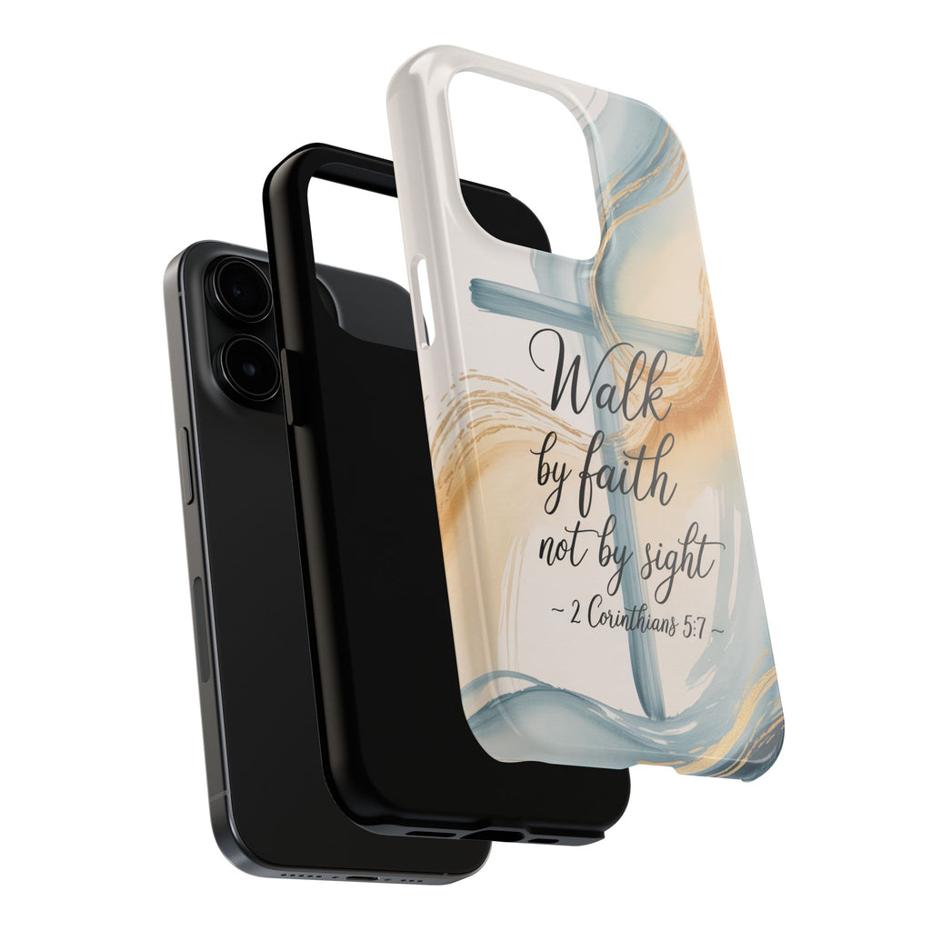 Walk by Faith Not by Sight Phone Case | 2 Corinthians 5:7 Christian iPhone Case | Watercolor Cross Design