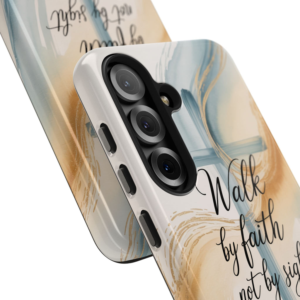 Walk by Faith Not by Sight Phone Case | 2 Corinthians 5:7 Christian Samsung Case | Watercolor Cross Design