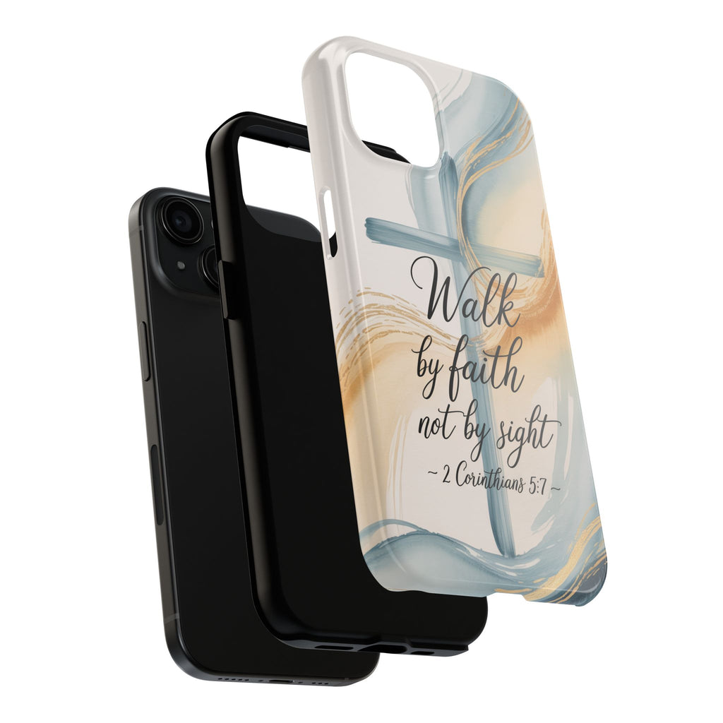 Walk by Faith Not by Sight Phone Case | 2 Corinthians 5:7 Christian iPhone Case | Watercolor Cross Design