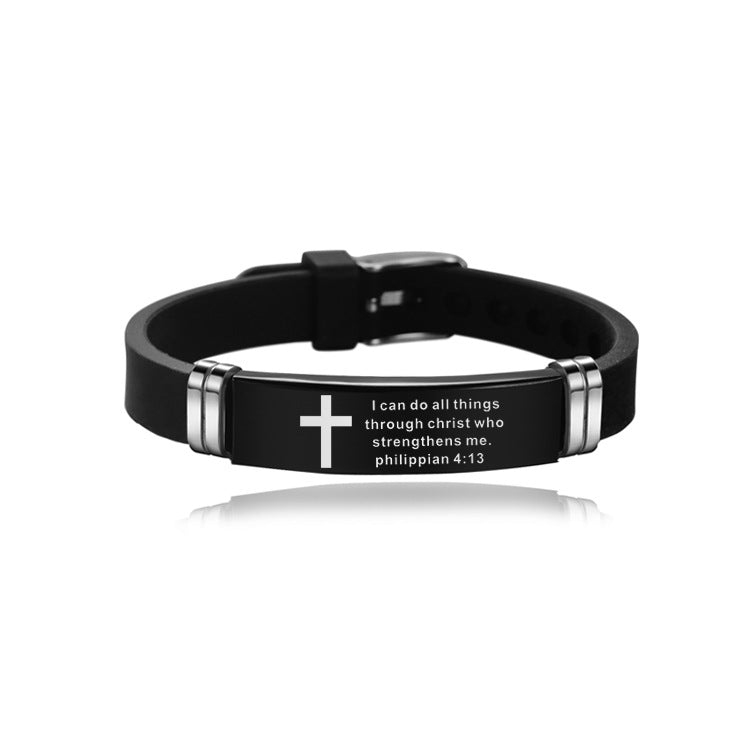 Christian Bible Verse Cross Bracelet - Stainless Steel & Silicone Religious Scripture Jewelry for Men & Women