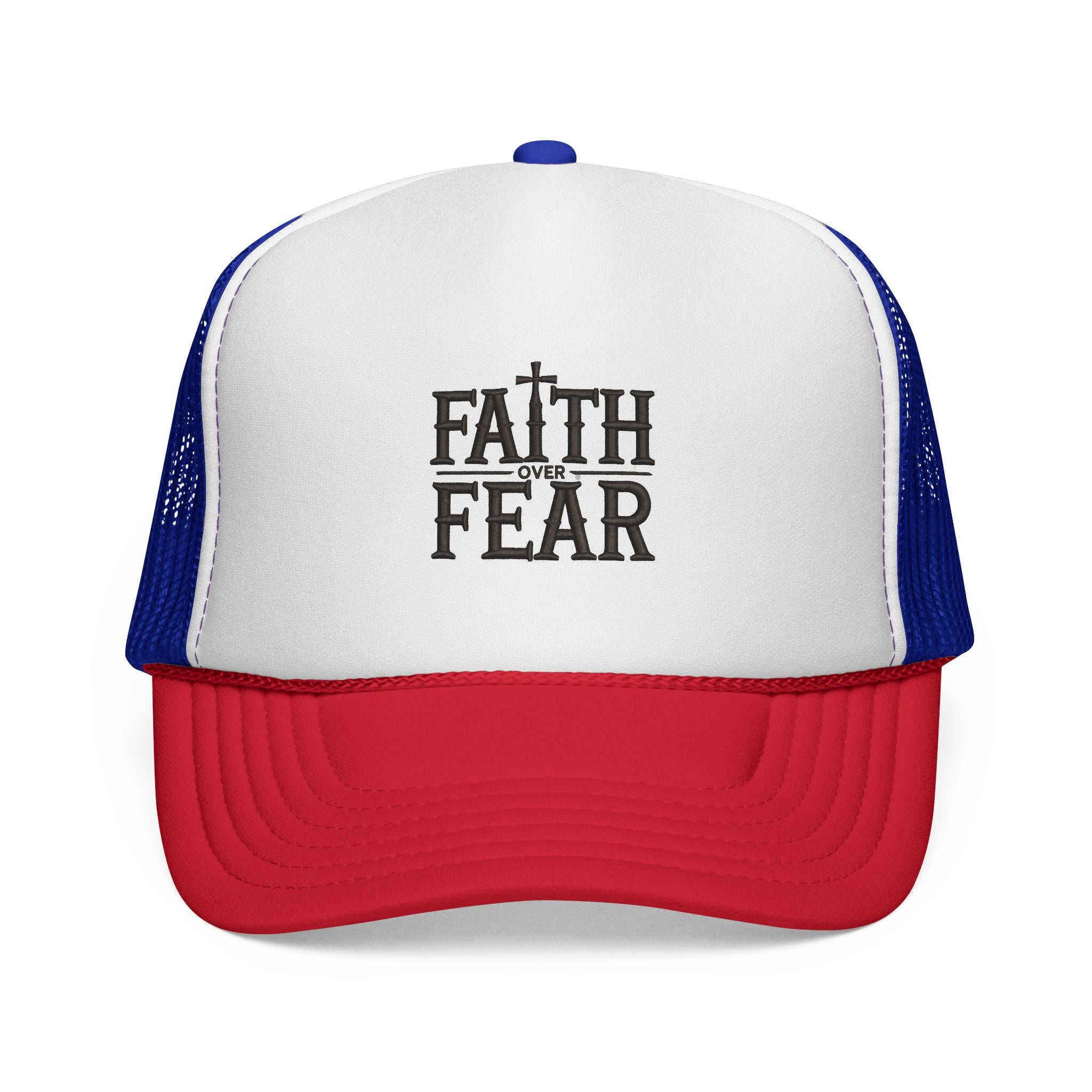 Faith Over Fear Trucker Cap — Christian Mesh Back Hat — Inspirational Religious Gift