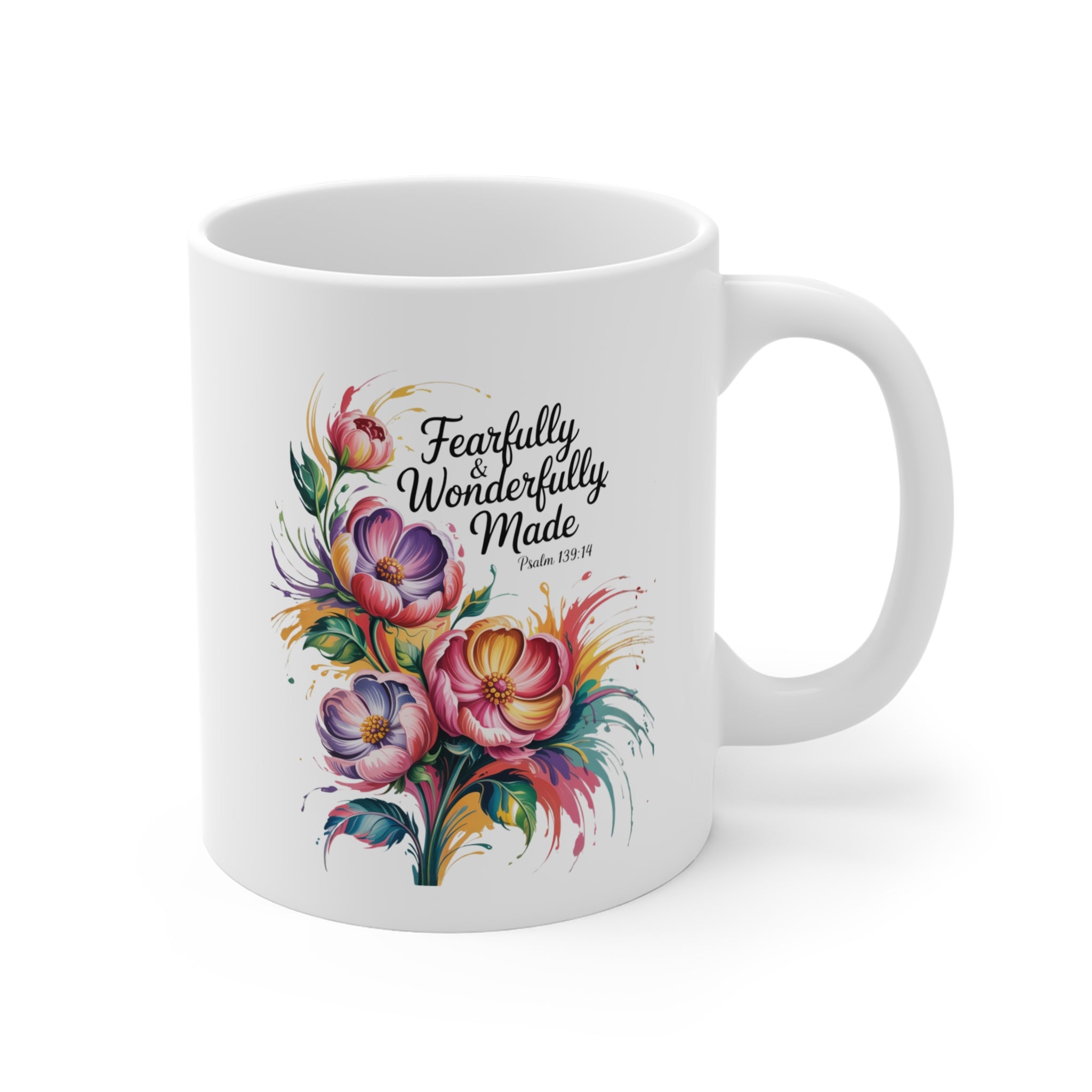 Fearfully & Wonderfully Made Floral Mug — Psalm 139 Inspirational 11oz Coffee Cup