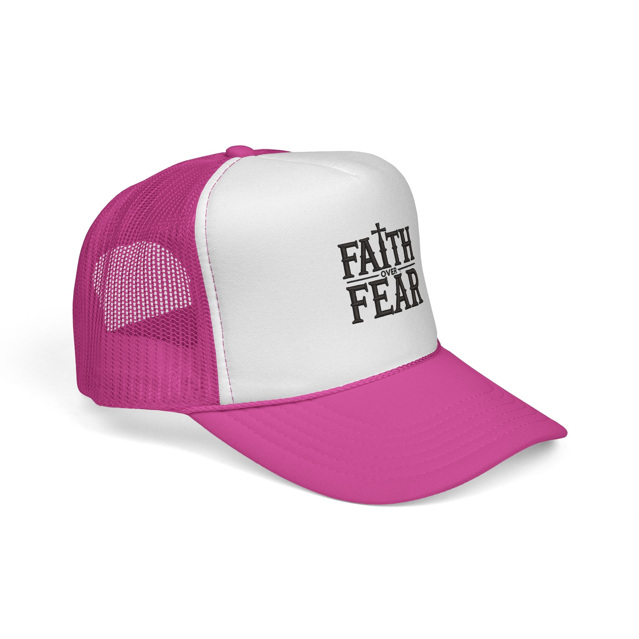 Faith Over Fear Trucker Cap — Christian Mesh Back Hat — Inspirational Religious Gift