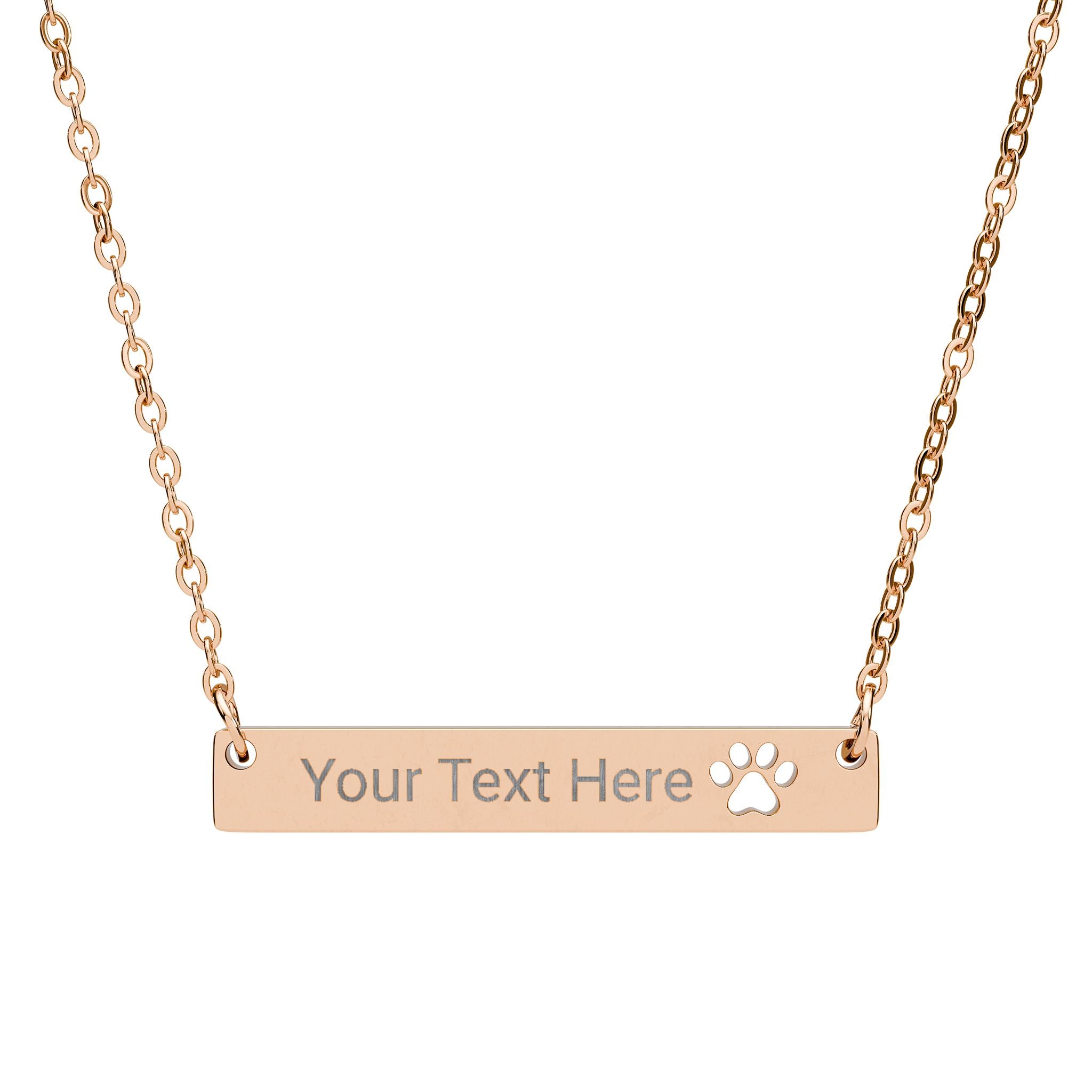 Personalized Paw Bar Necklace — Engraved Pet Name Pendant (Cutout Paw)