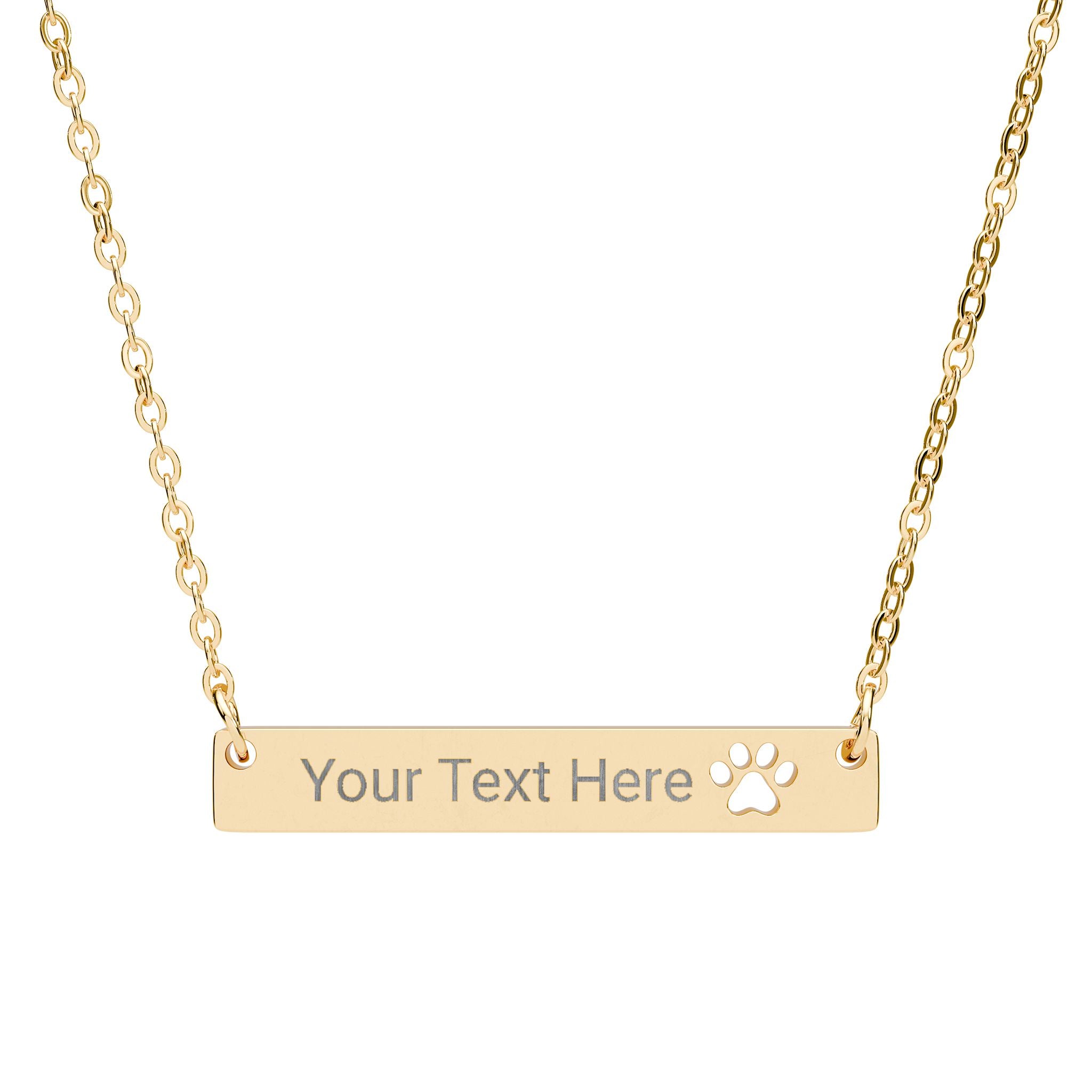 Personalized Paw Bar Necklace — Engraved Pet Name Pendant (Cutout Paw)